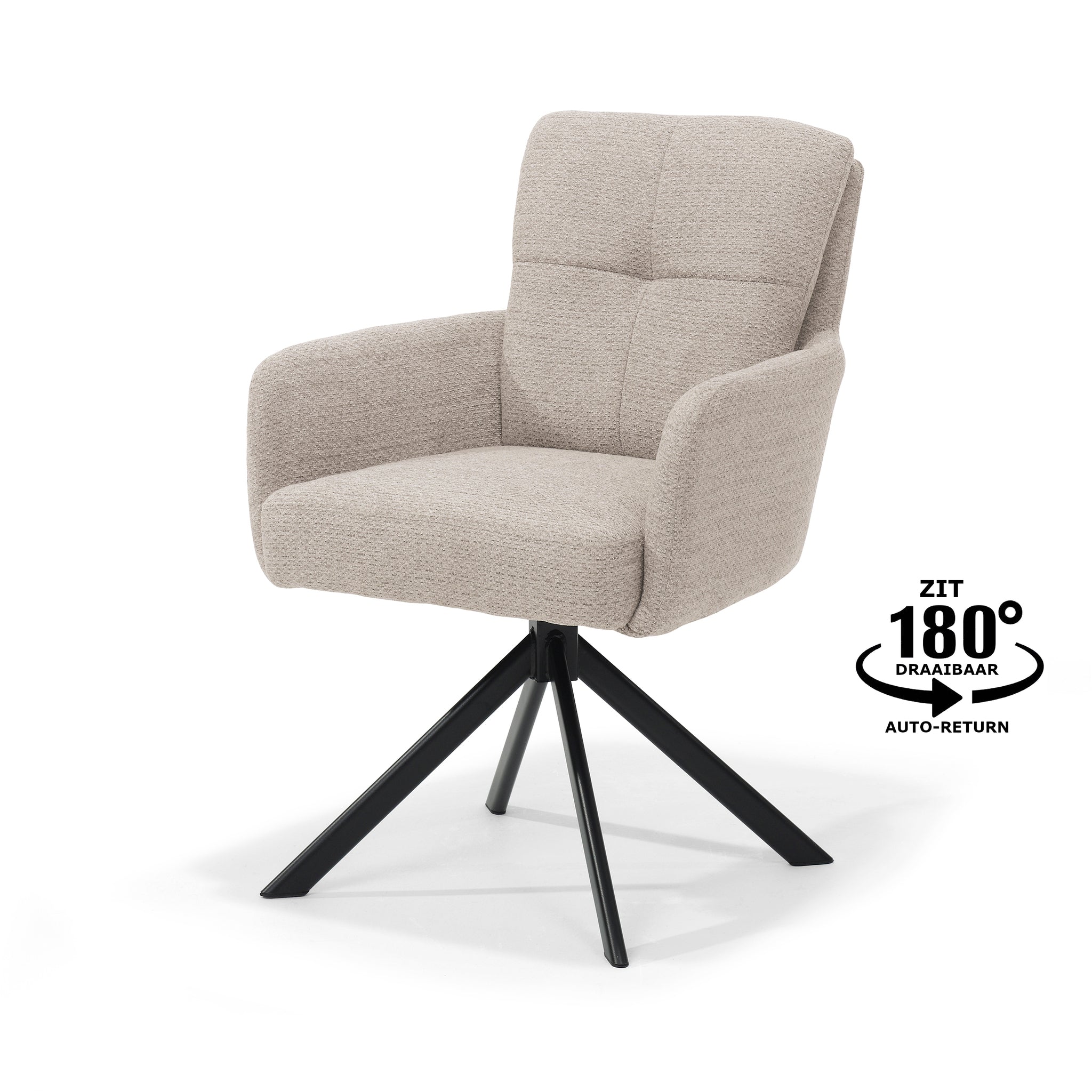 Eetkamerstoel Fred fauteuil - stof Retro Bliss #03 naturel - draaivoet 180° zwart