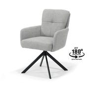 Eetkamerstoel Fred fauteuil - stof Retro Bliss #83 grijs - draaivoet 180 zwart