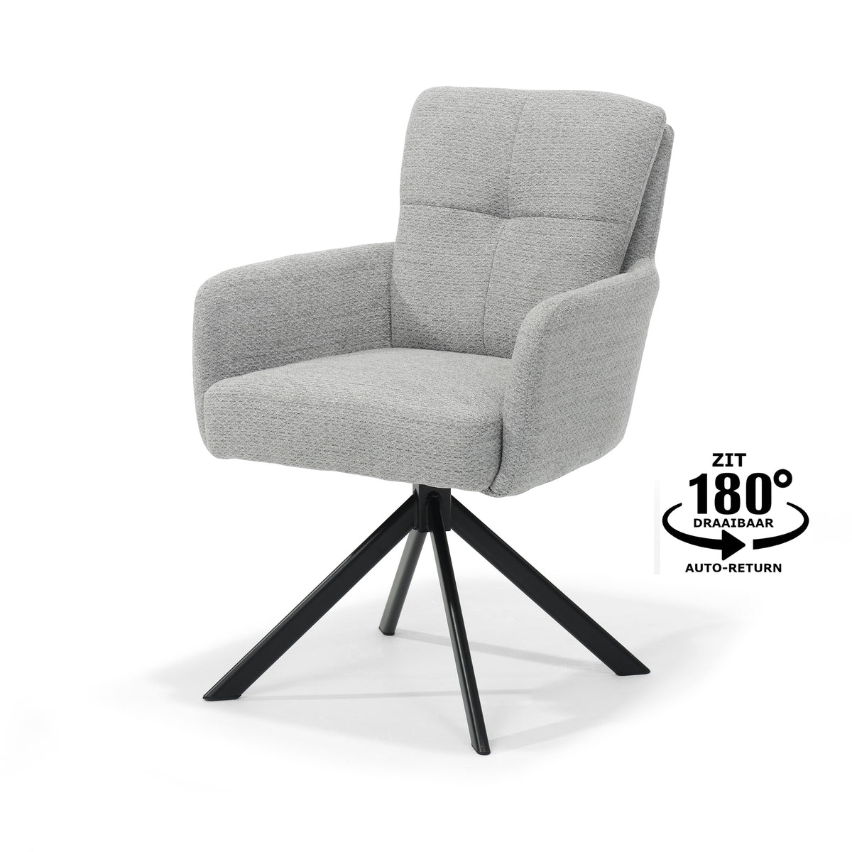Eetkamerstoel Fred fauteuil - stof Retro Bliss #83 grijs - draaivoet 180 zwart