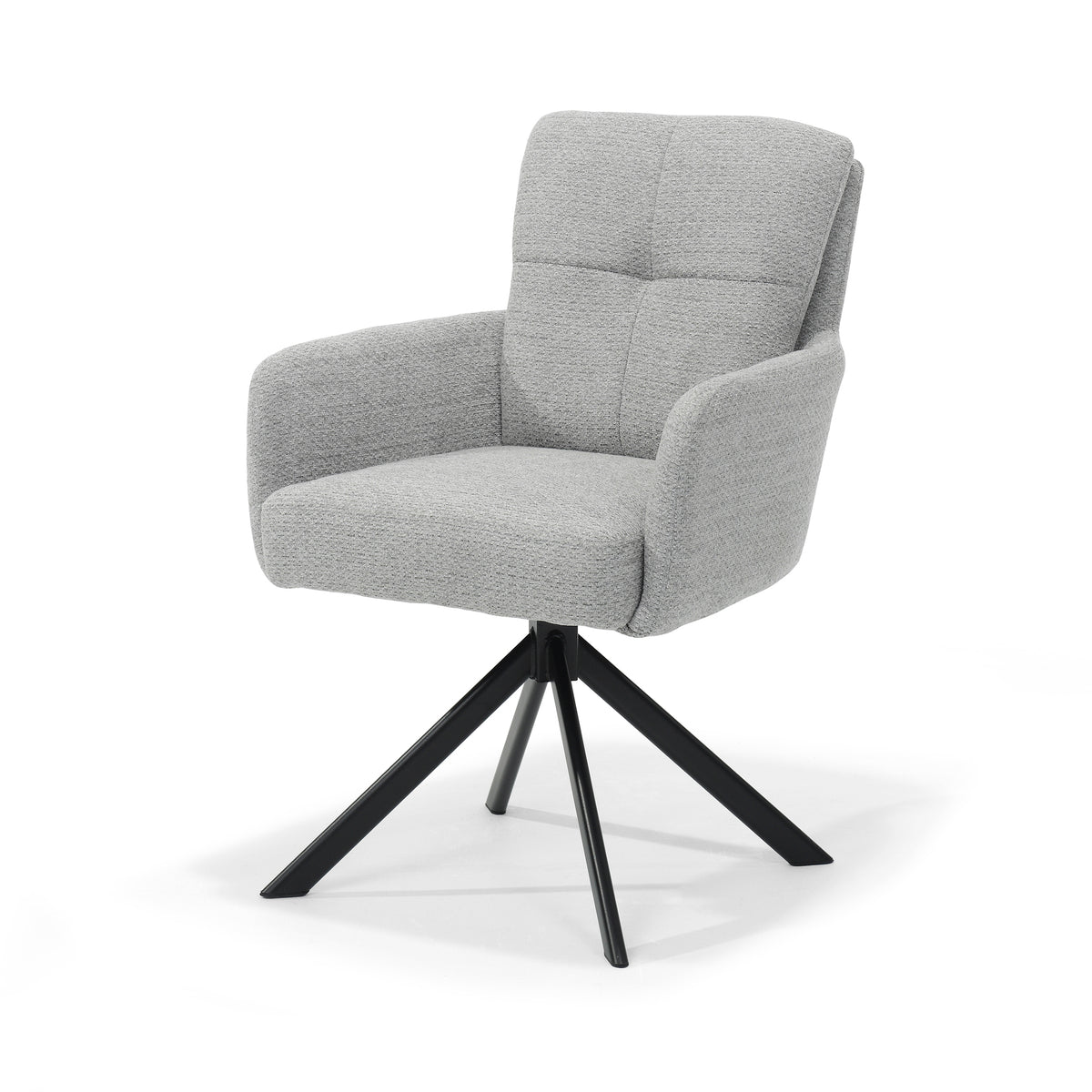 Eetkamerstoel Fred fauteuil - stof Retro Bliss #83 grijs - draaivoet 180 zwart