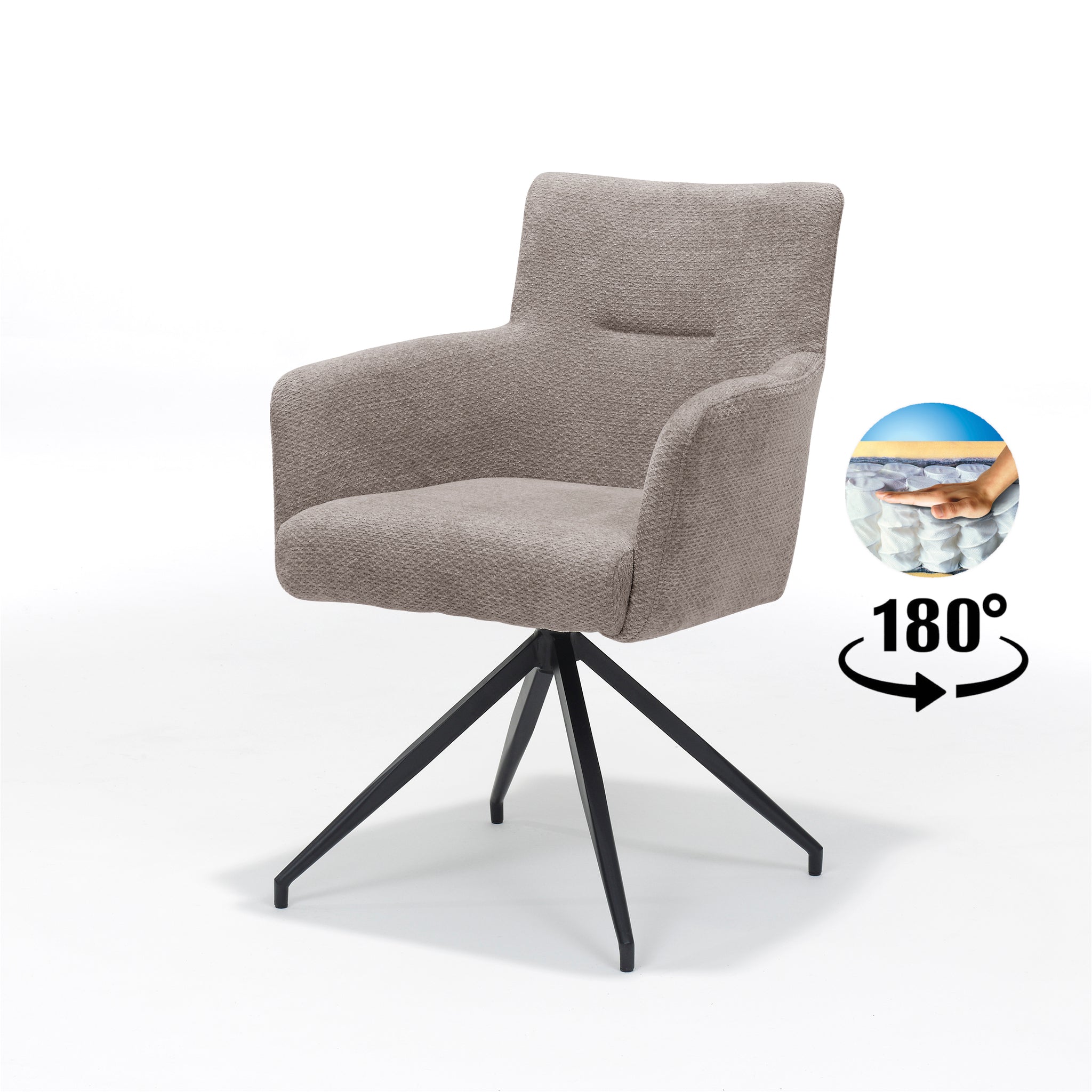 Eetkamerstoel Joey armstoel, stof Retro Bliss taupe, frame zwart