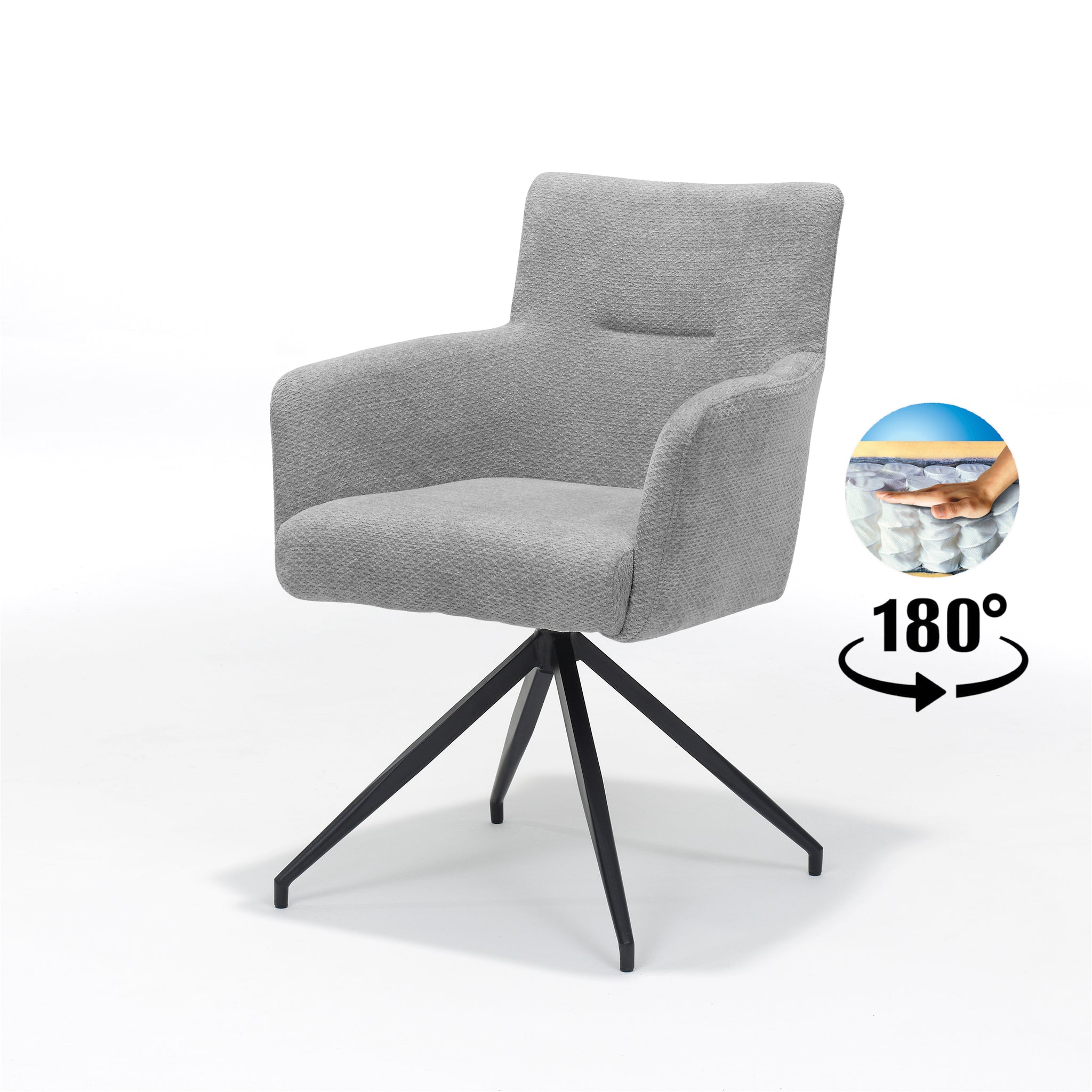 Joey armstoel, stof Retro Bliss grijs, frame zwart