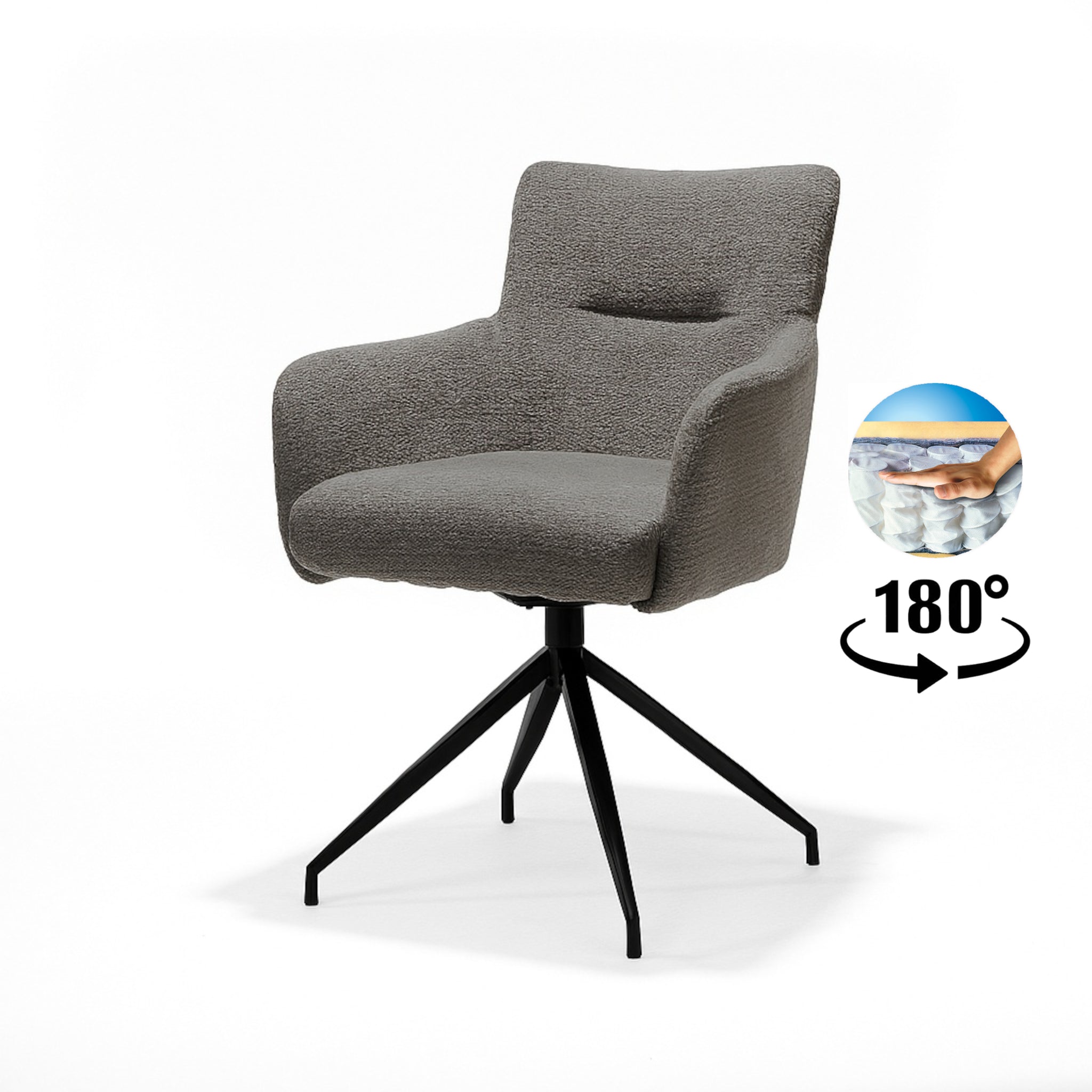 Eetkamerstoel Joey armstoel, stof Retro Bliss, antraciet, frame zwart
