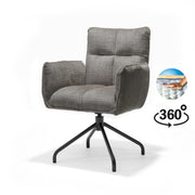 Eetkamerstoel Nova armstoel stof Cremona #93 donkergrijs - 360° draaibaar, zwart frame P14