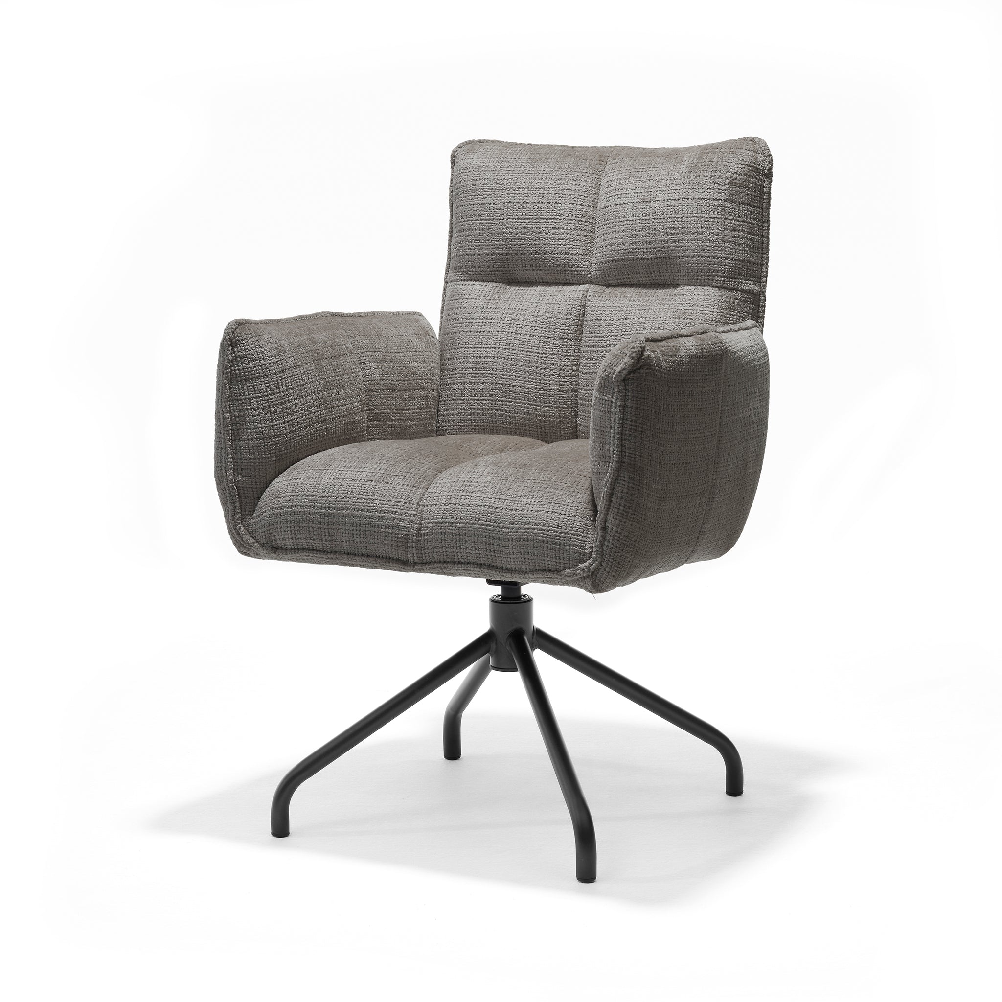Eetkamerstoel Nova armstoel stof Cremona #93 donkergrijs - 360° draaibaar, zwart frame P14