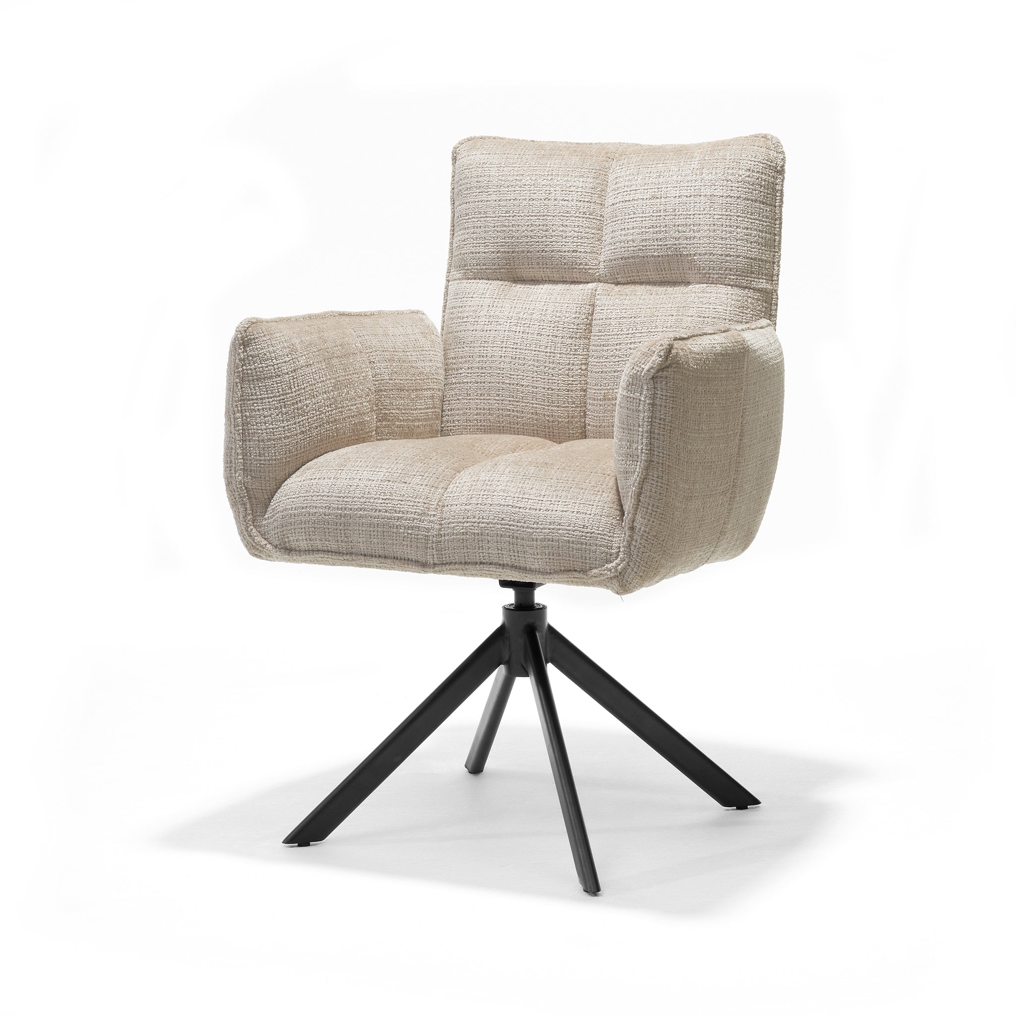 Eetkamerstoel Nova armstoel stof Cremona #02 ecru - 360° draaibaar, zwart frame A360