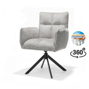 Eetkamerstoel Nova armstoel Stof Cremona #04 Naturel - 360° draaibaar zwart frame A360