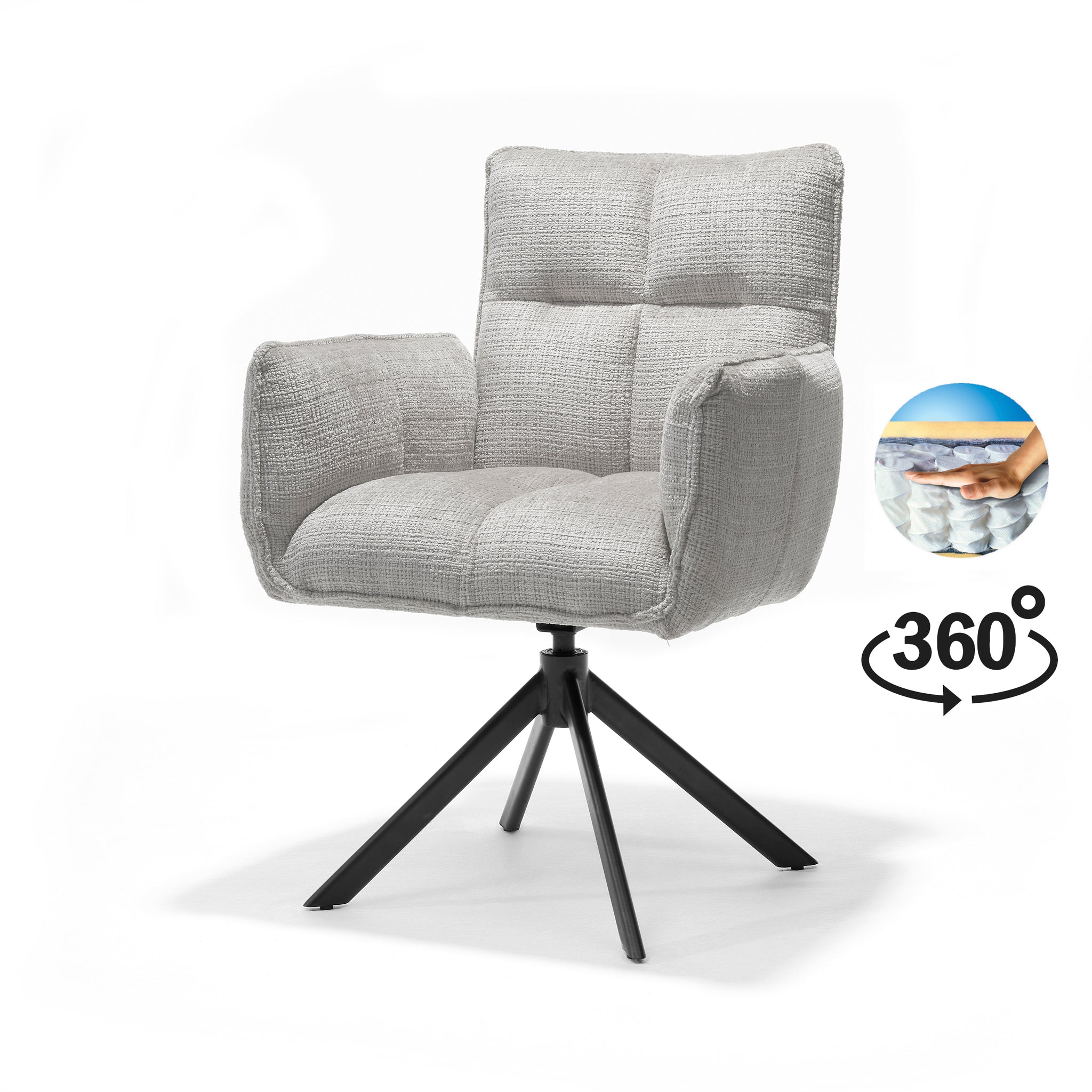 Eetkamerstoel Nova armstoel Stof Cremona #04 Naturel - 360° draaibaar zwart frame A360
