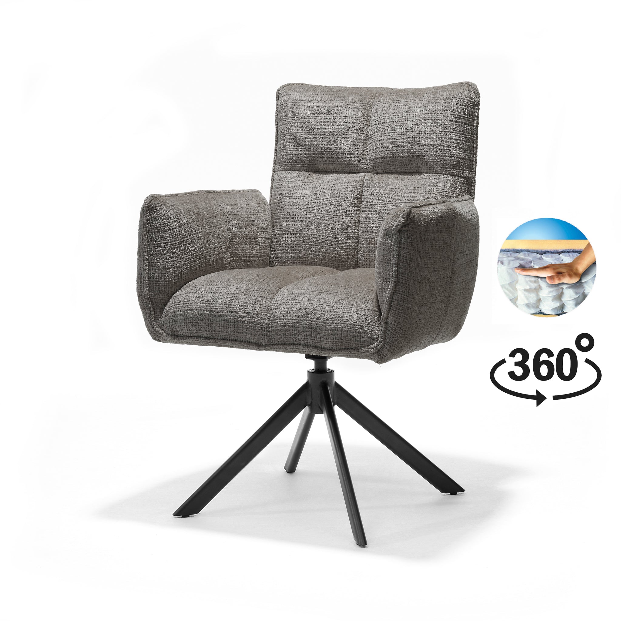 Nova armstoel, stof Cremona #93 donkergrijs - 360° draaibaar, zwart frame A360