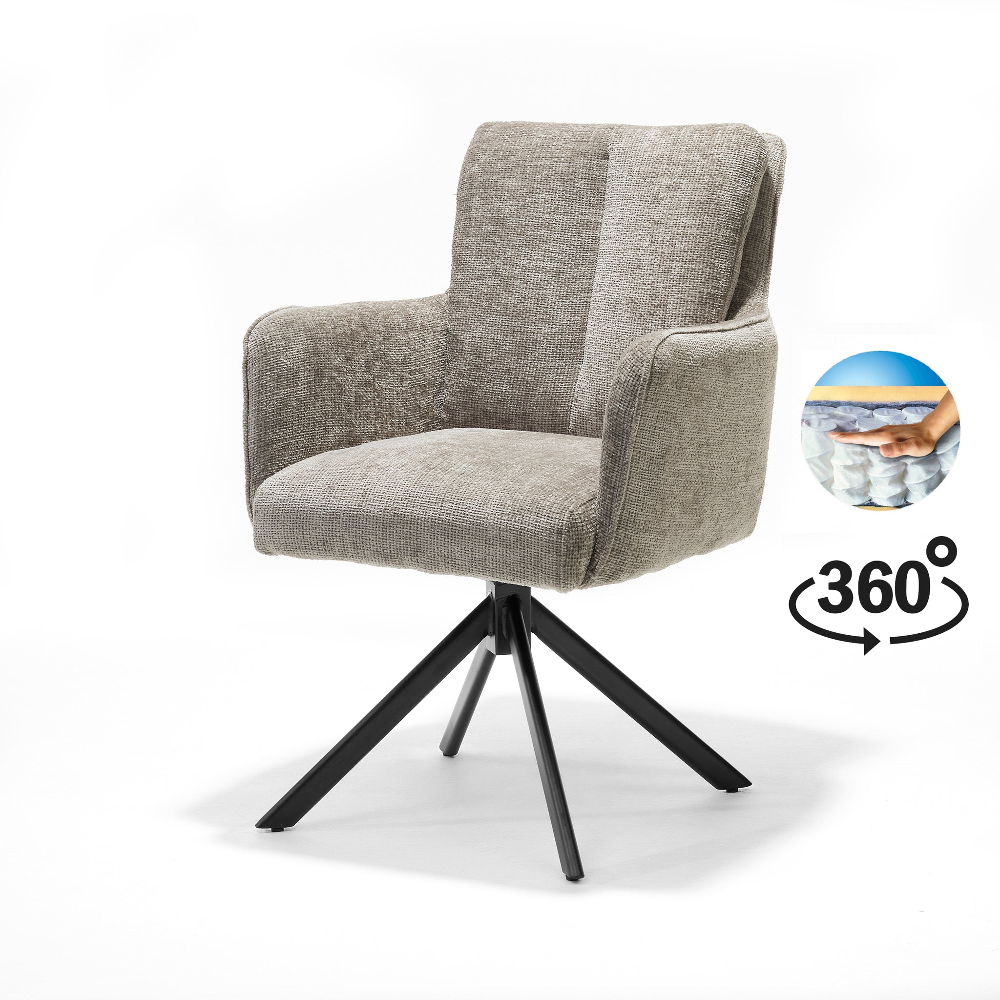 Alex armstoel stof Cremona #02 ecru - 360° draaibaar, zwart frame A360