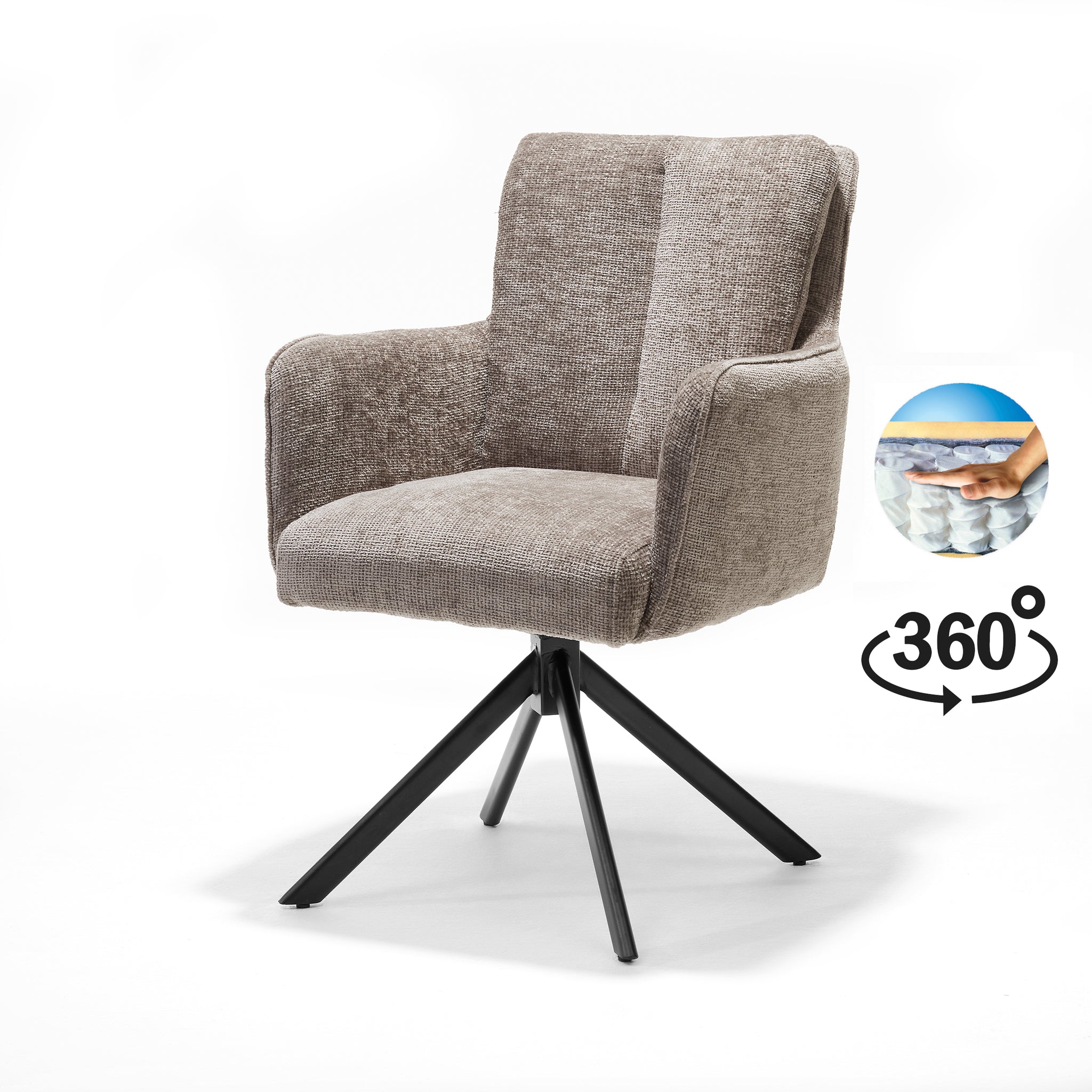 Alex armstoel, stof Cremona nr. 04 Naturel - 360° draaibaar, zwart frame A360