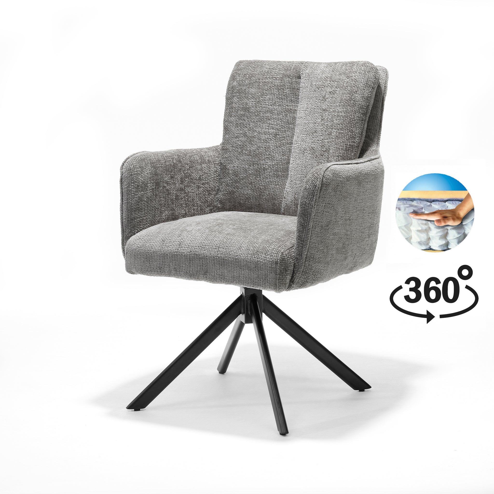 Alex armstoel stof Cremona #85 lichtgrijs - 360° draaibaar, zwart frame A360