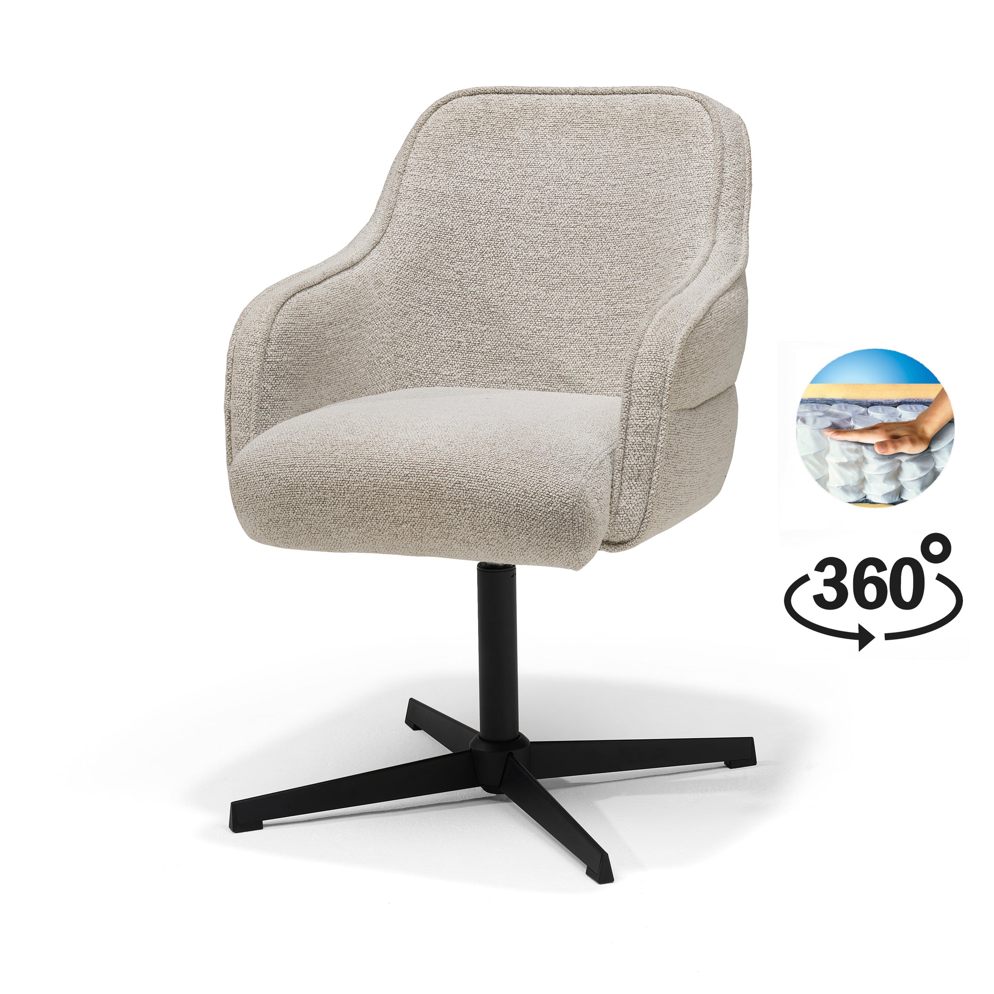 Atlas armstoel, stof Alpine #01 naturel - 360° draaibaar, frame zwart