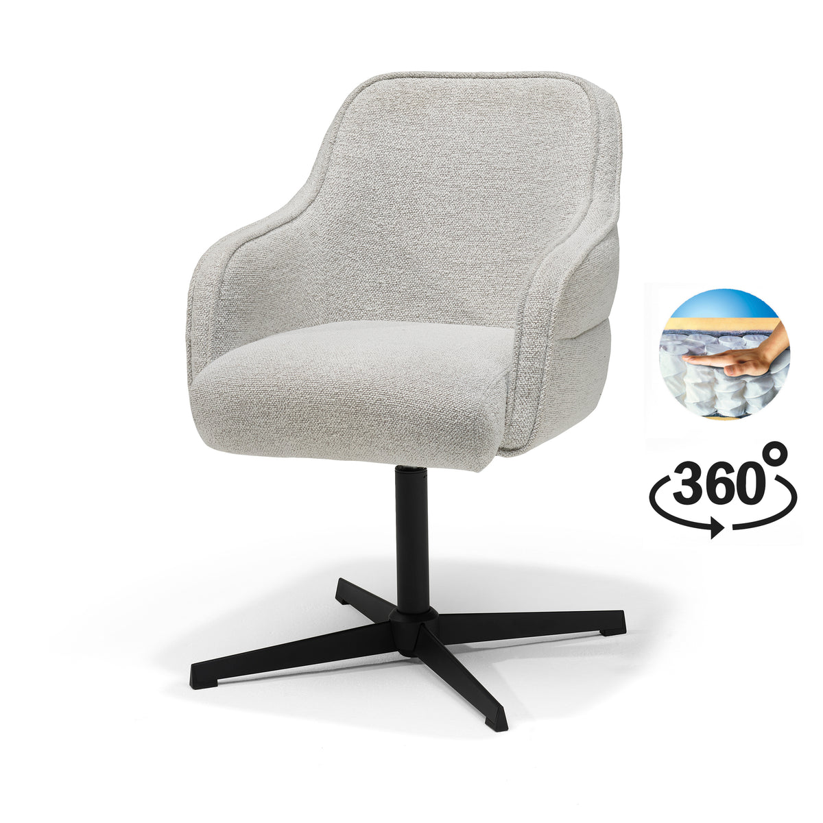 Eetkamerstoel Atlas armstoel, stof Alpine #186 Champagne - 360° draaibaar, zwart frame