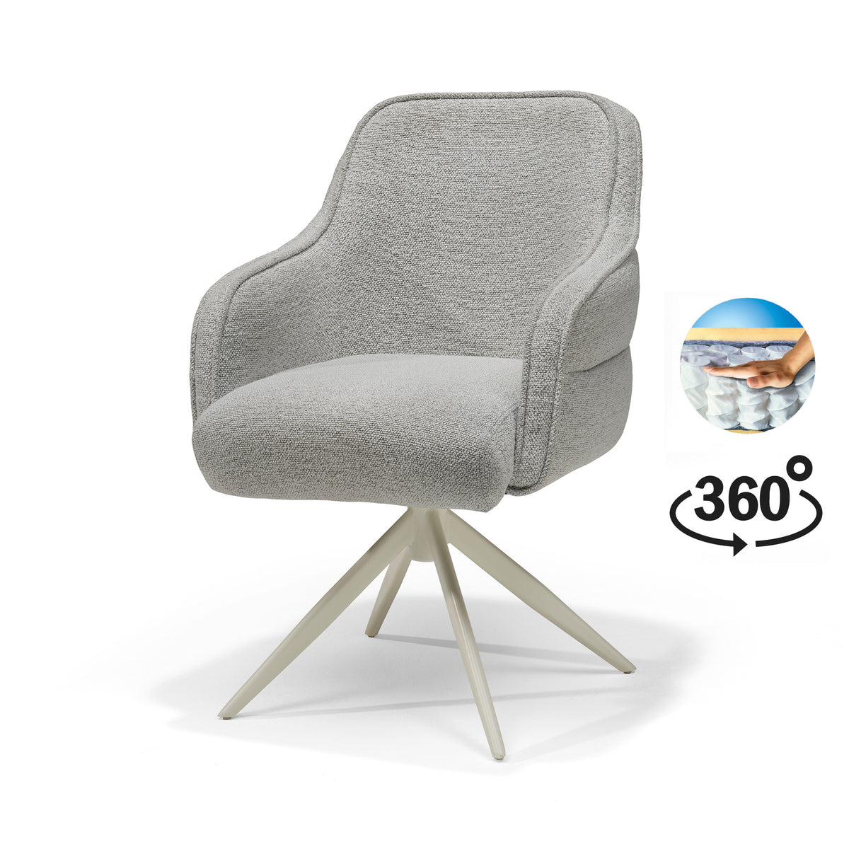 Eetkamerstoel Atlanta armstoel Stof Alpine #149 Staal - 360° draaibaar frame Beige P03
