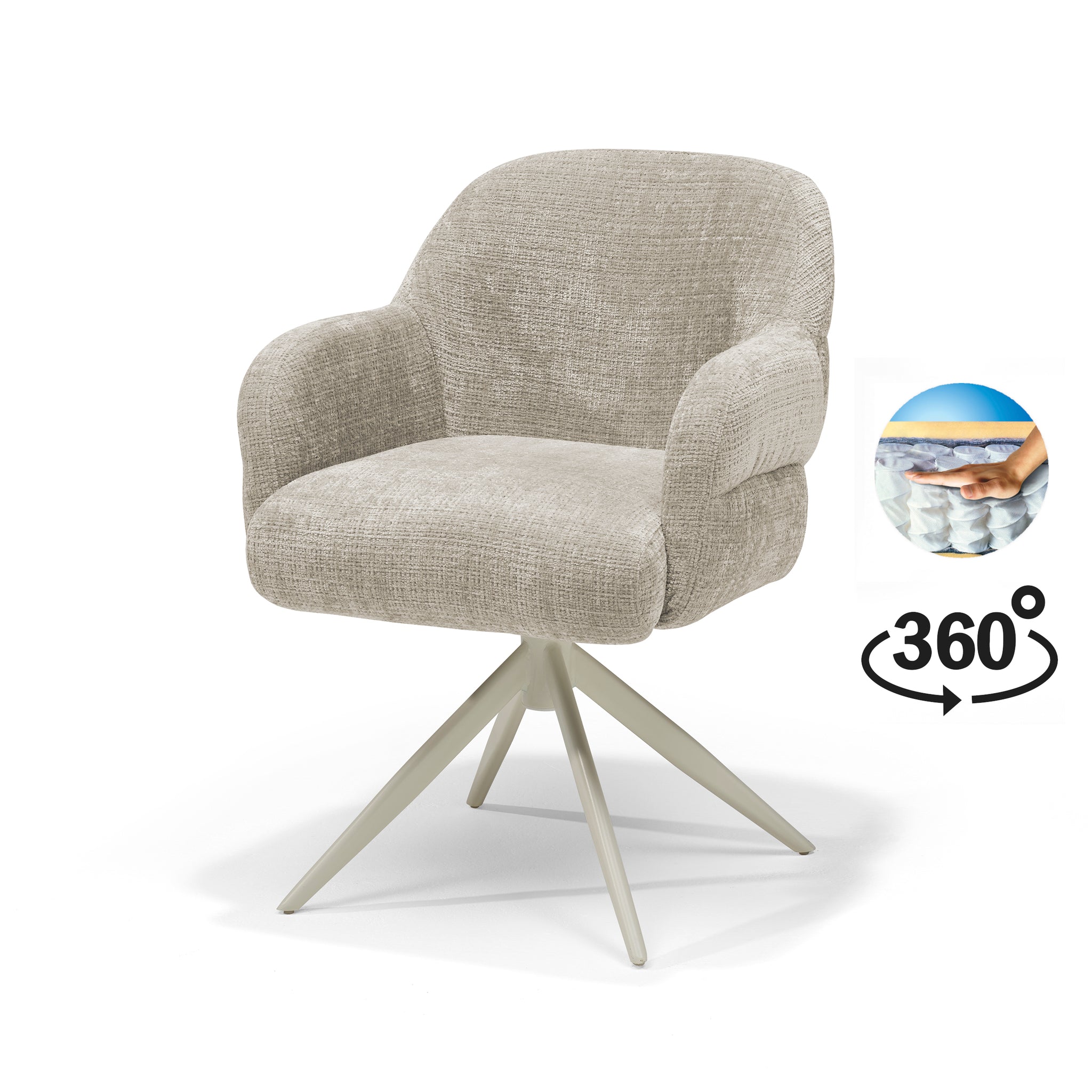 Eetkamerstoel Austin armstoel, stof Cremona #02 Ecru - 360° draaibaar, frame beige P03