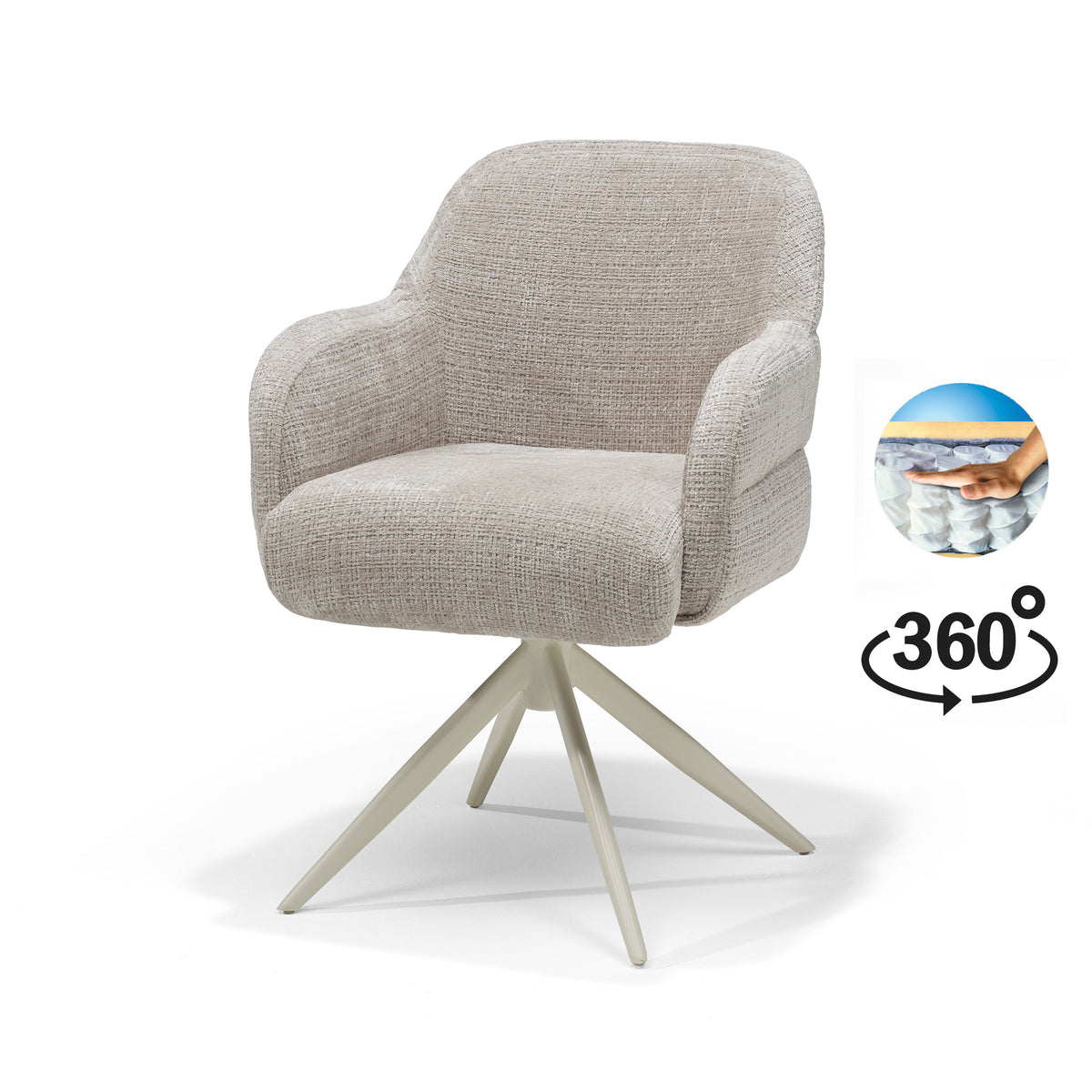 Eetkamerstoel Austin armstoel Stof Cremona #04 Naturel - 360° draaibaar onderstel beige P03