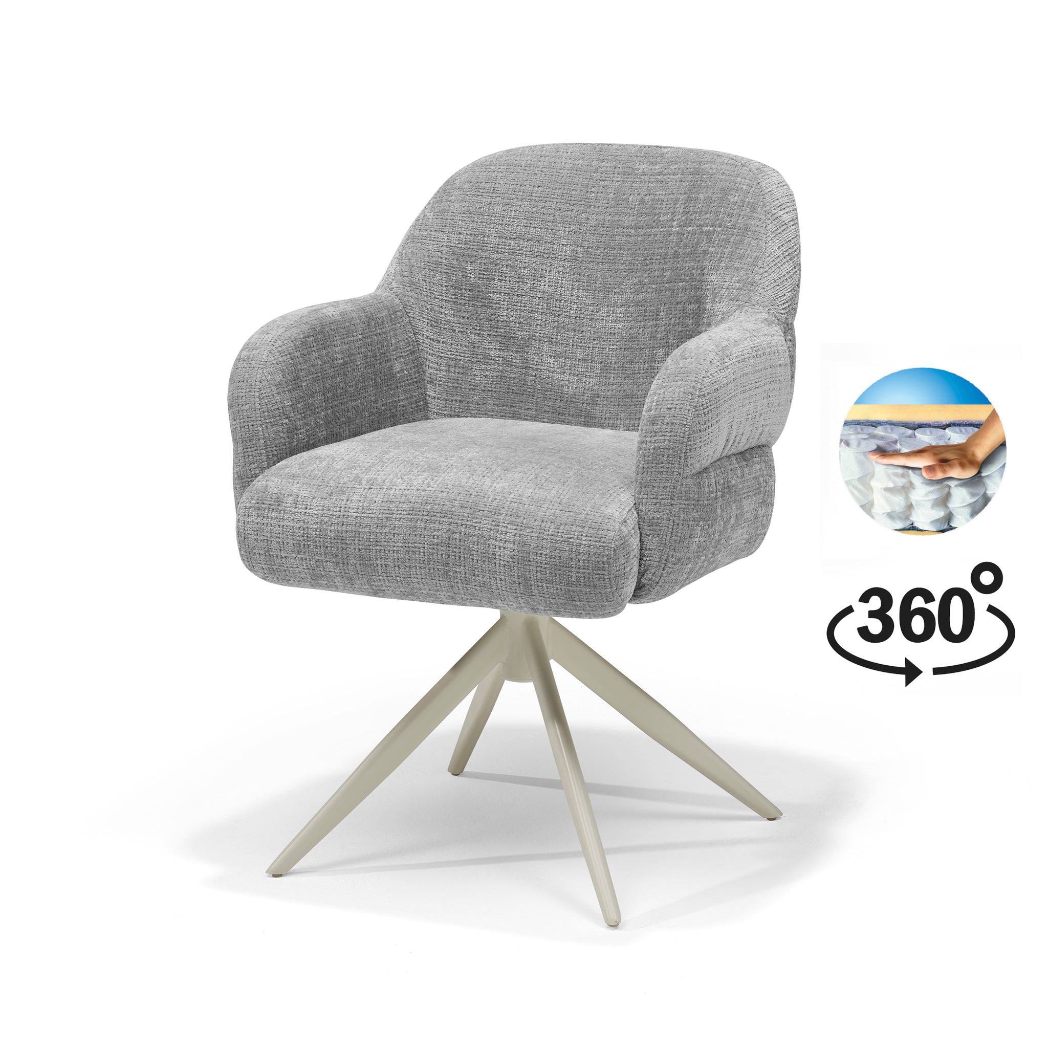 Eetkamerstoel Austin armstoel stof Cremona #85 lichtgrijs - 360° draaibaar frame beige P03