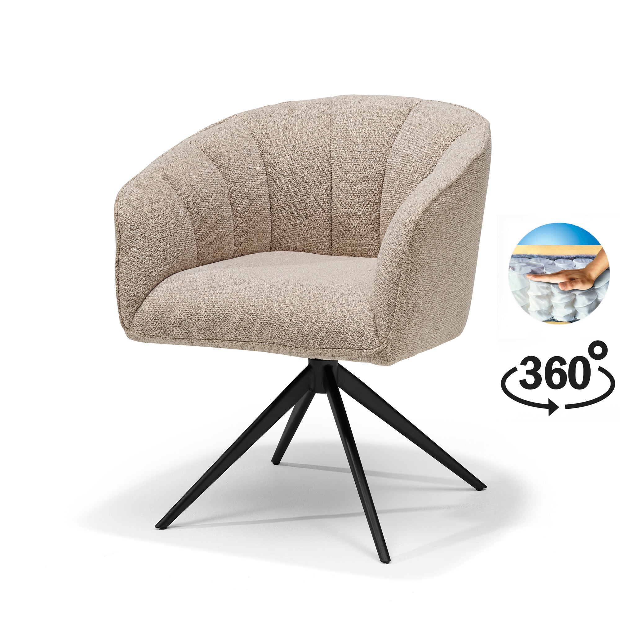 Cocoon armstoel stof Sahara linnen - 360° draaibaar zwart frame
