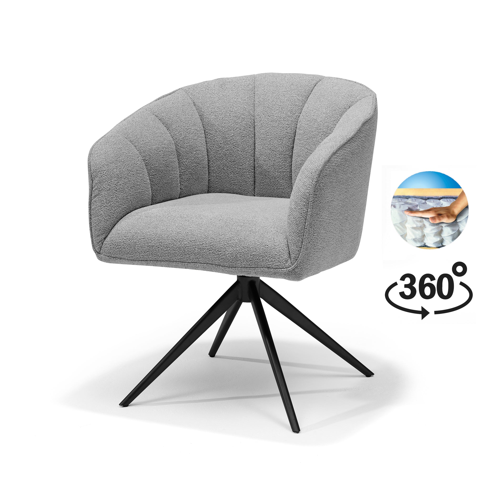 Eetkamerstoel Cocoon armstoel stof Sahara grijs - 360° draaibaar, frame zwart