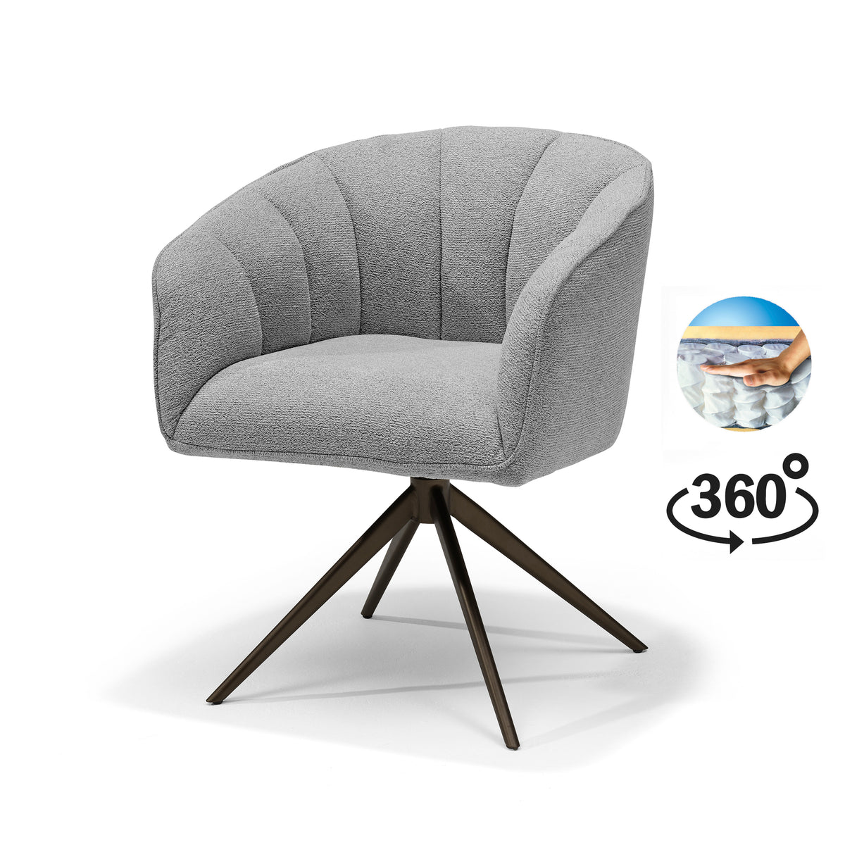 Eetkamerstoel Cocoon armstoel Stof Sahara Grijs - 360° draaibaar frame anodisch bruin