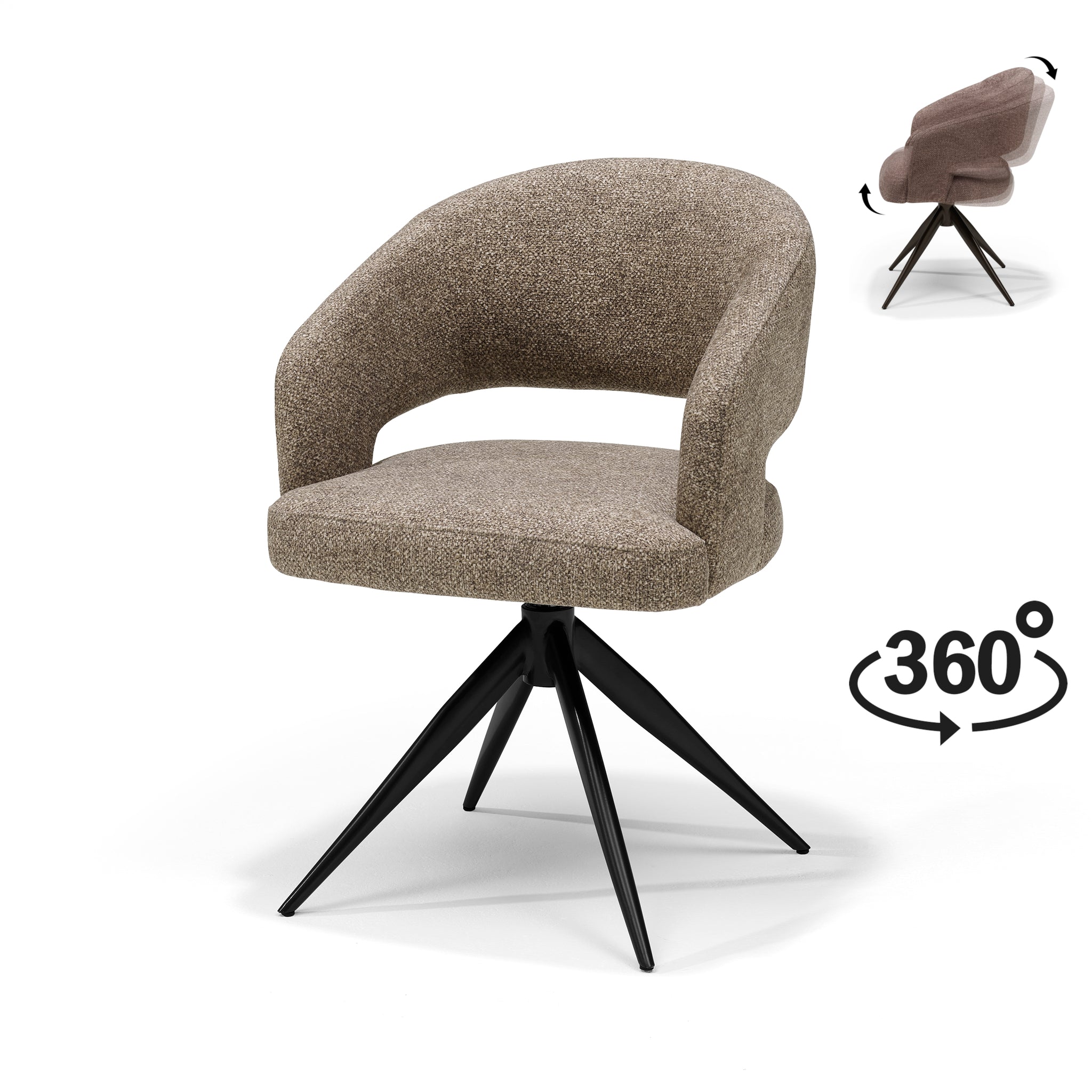 Eetkamerstoel Swing armstoel stof Leo beige - relaxfunctie - zwart frame