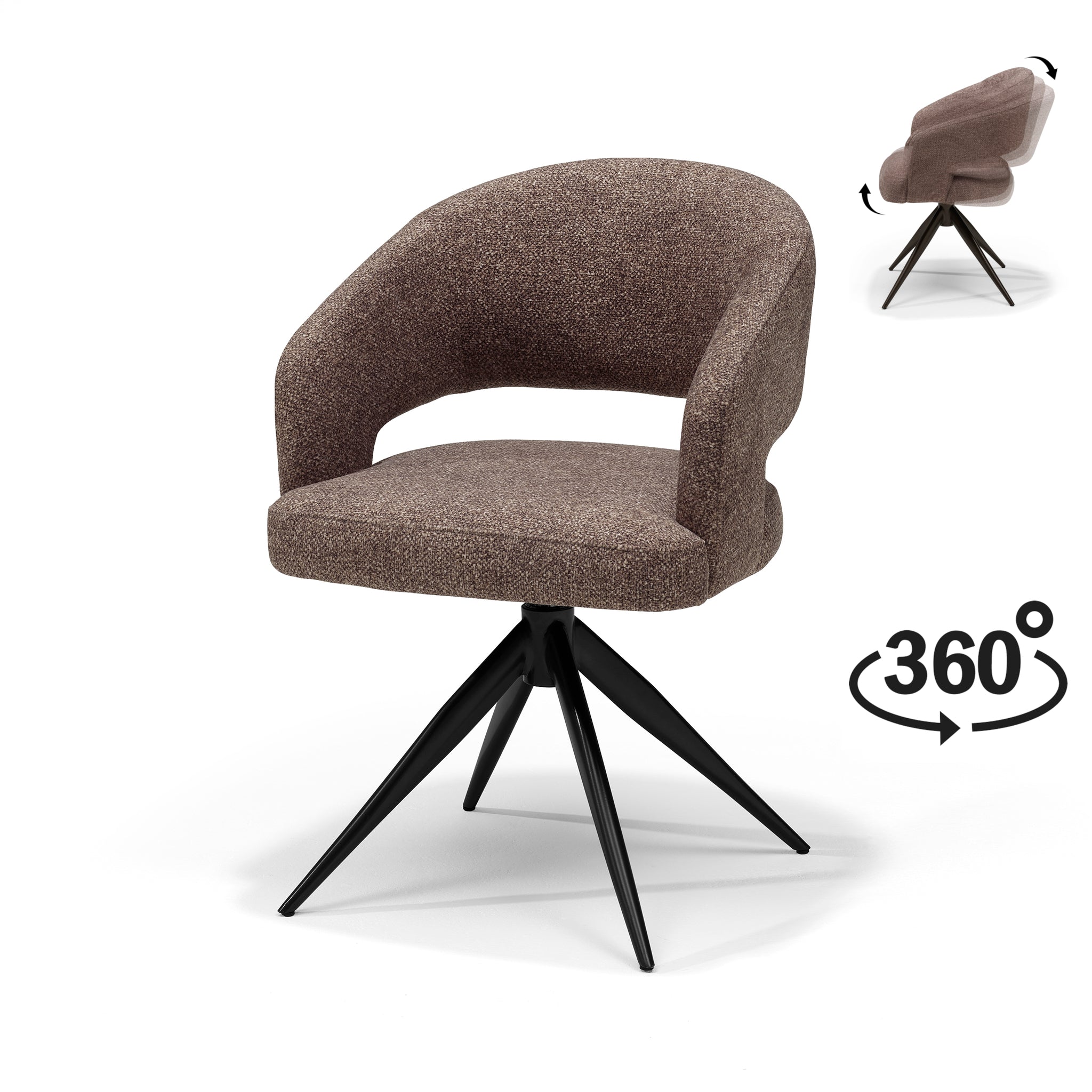Eetkamerstoel Swing armstoel stof Leo Brown - relaxfunctie - zwart frame