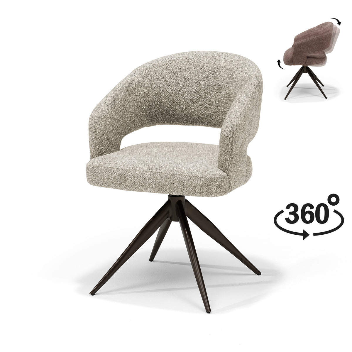 Eetkamerstoel Swing-armstoel Stof Leo naturel - relaxfunctie - frame Anodic Brown