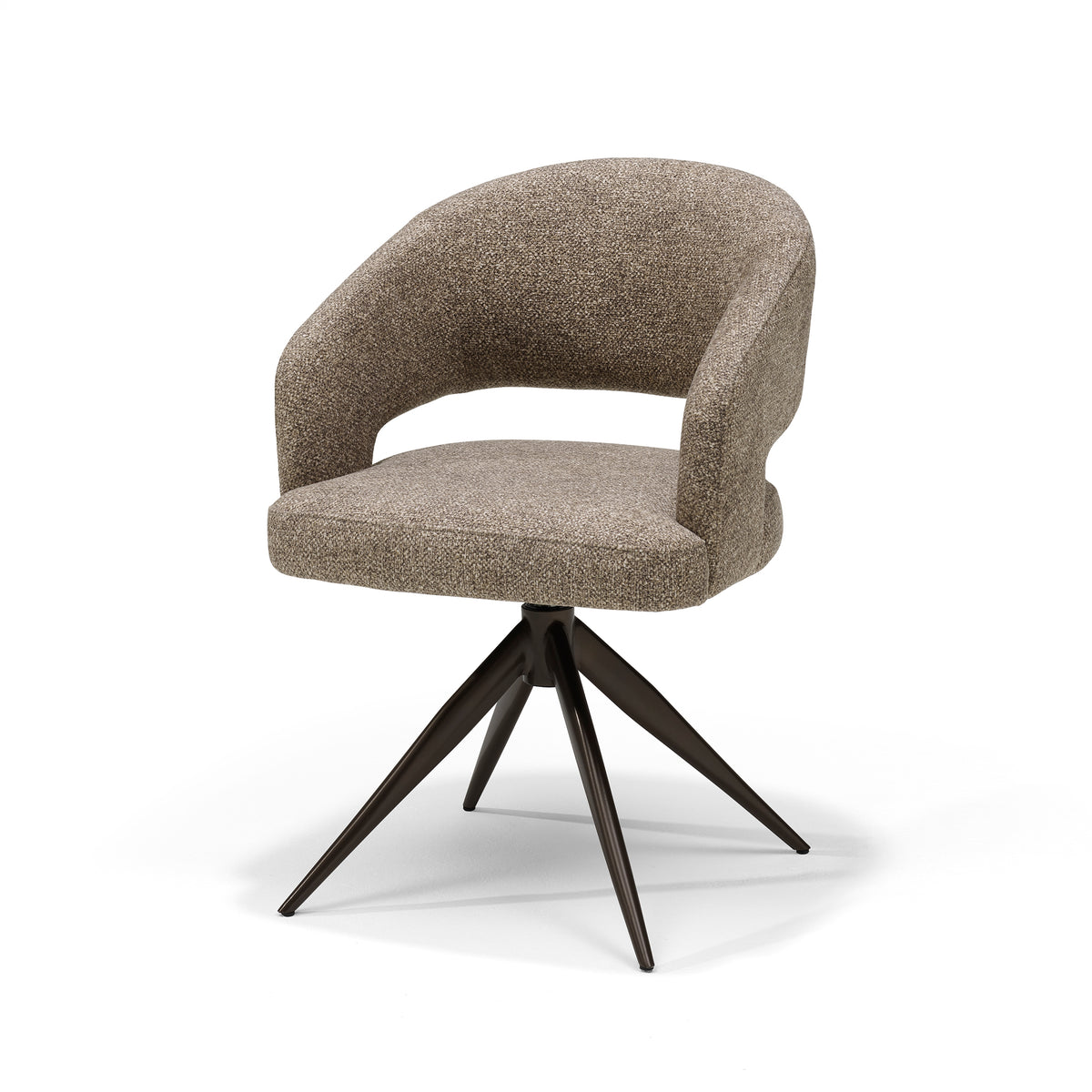 Eetkamerstoel Swing armstoel Stof Leo Beige - Relaxfunctie - Onderstel Anodisch Bruin
