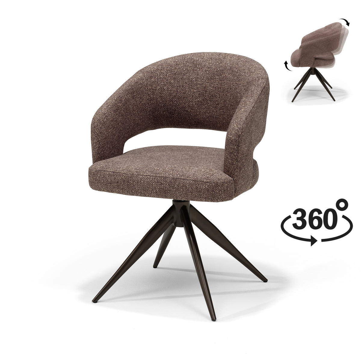 Eetkamerstoel Swing armstoel stof Leo bruin - relaxfunctie - frame anodisch bruin