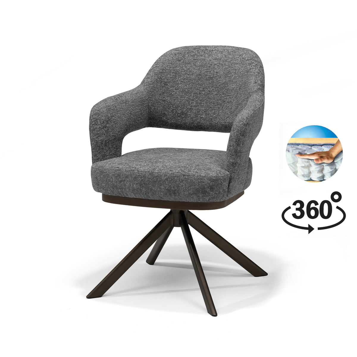 Eetkamerstoel Colorado armstoel Stof Bear #11 Antraciet - 360° draaibaar frame Anodisch bruin