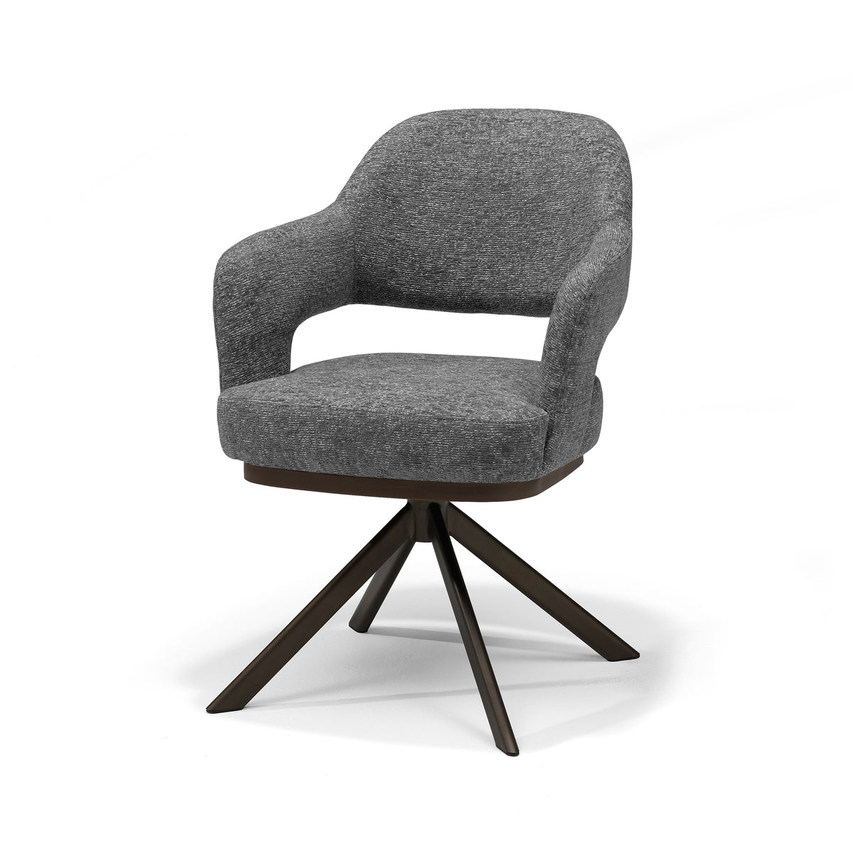Eetkamerstoel Colorado armstoel Stof Bear #11 Antraciet - 360° draaibaar frame Anodisch bruin
