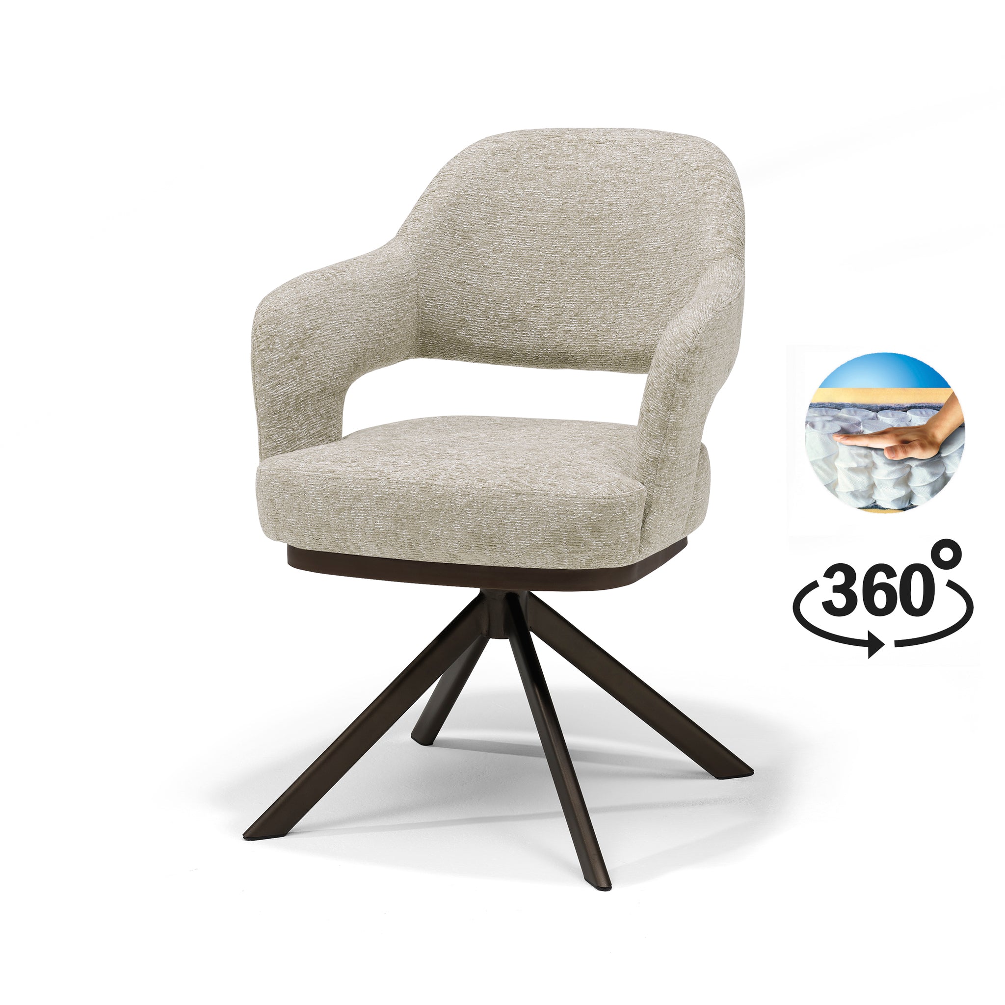 Eetkamerstoel Colorado armstoel stof Bear #16 beige - 360° draaibaar frame Anodic Brown