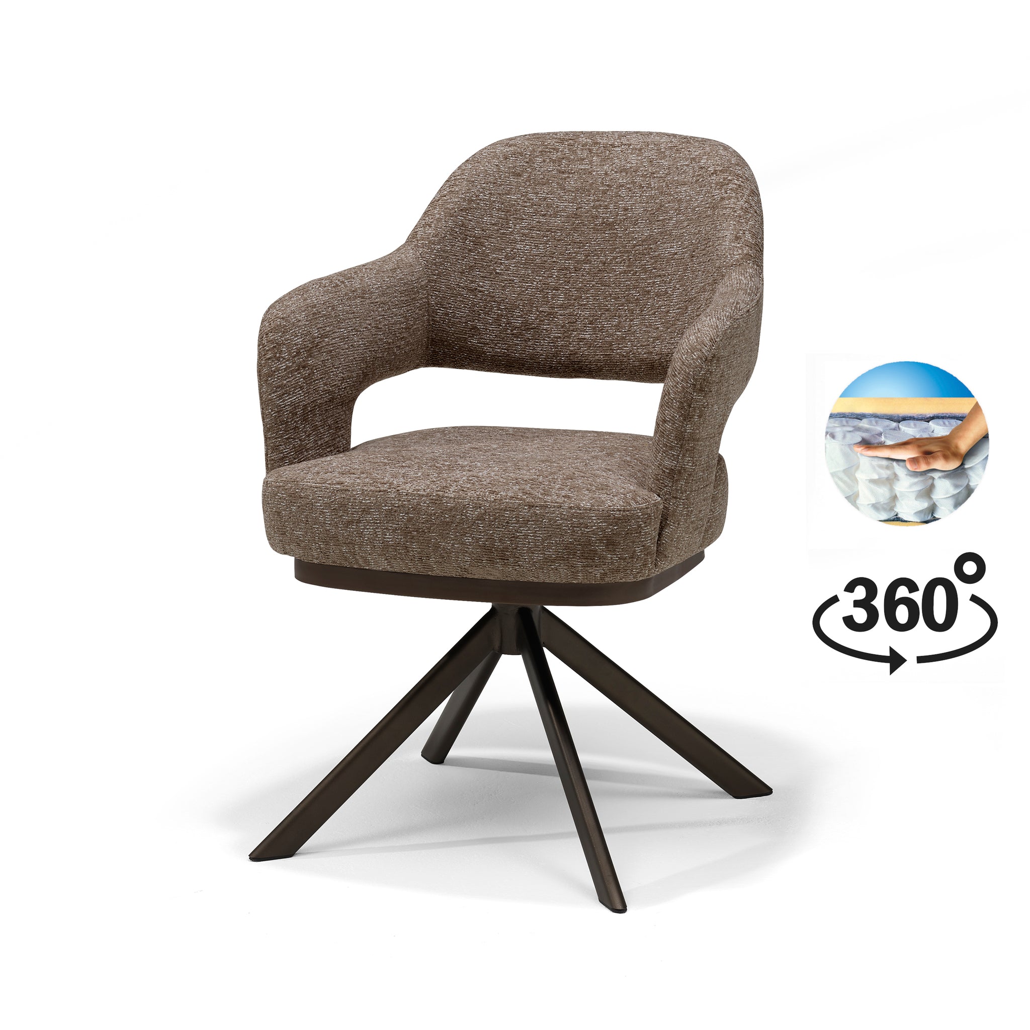 Colorado armstoel stof Bear nr. 19 bruin - 360° draaibaar frame anodisch bruin