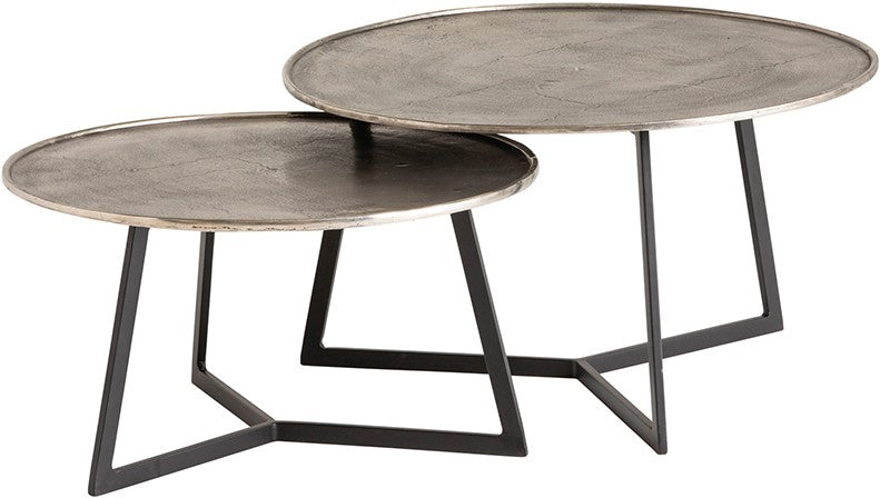 Interlagos salontafel set van 2, ruw nikkel met zwarte patina - Rond