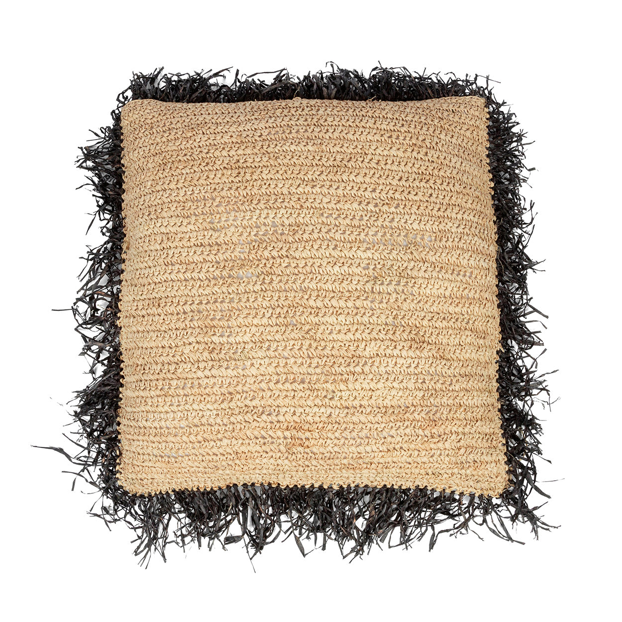 Raffia kussenhoes vierkant - naturel zwart - 60x60