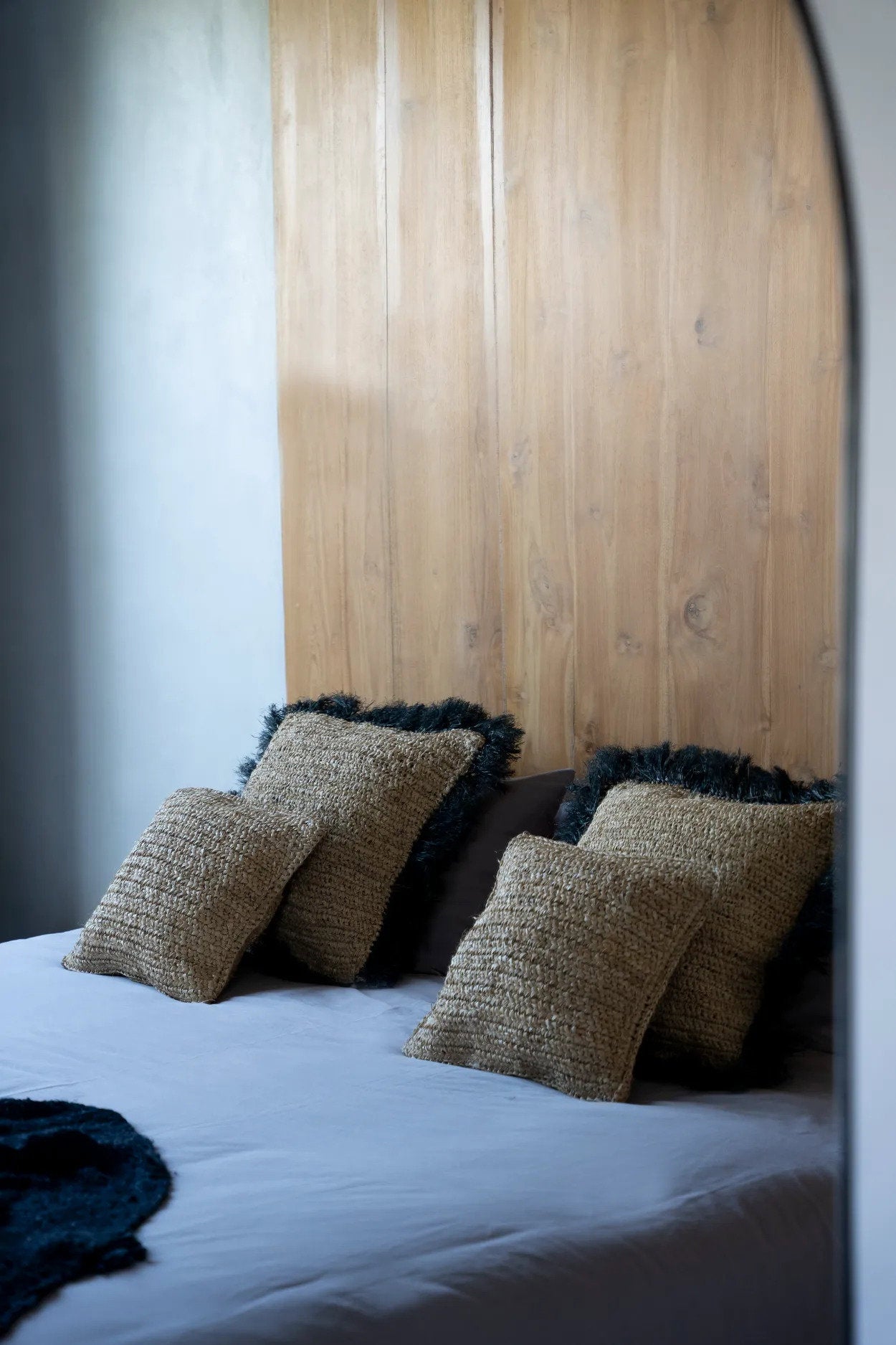 Raffia kussenhoes vierkant - naturel zwart - 60x60