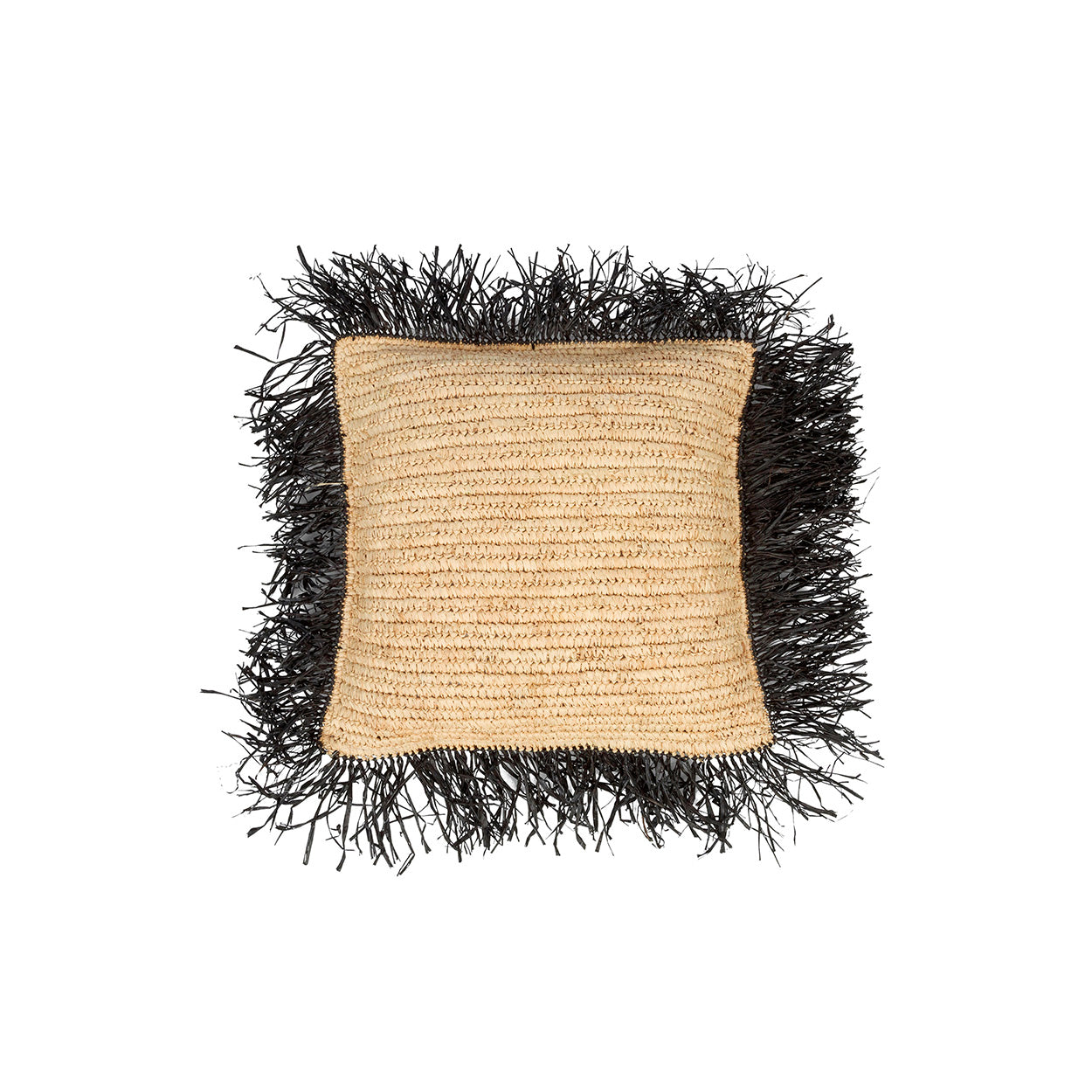 De Raffia vierkante kussenhoes - naturel/zwart - 40x40