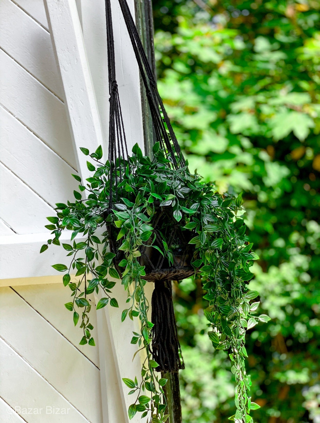 De macramé plantenhouder - Zwart - L