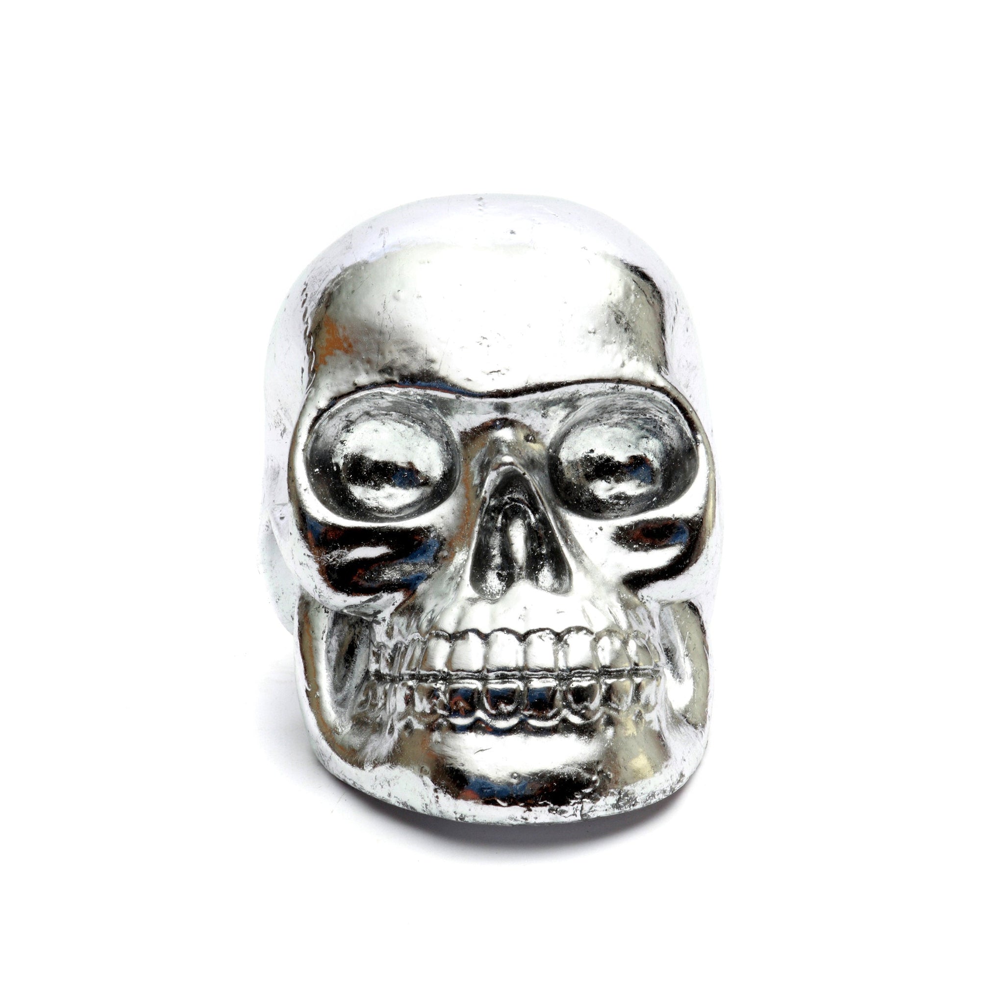 De schedelkop van hars, zilver, maat S