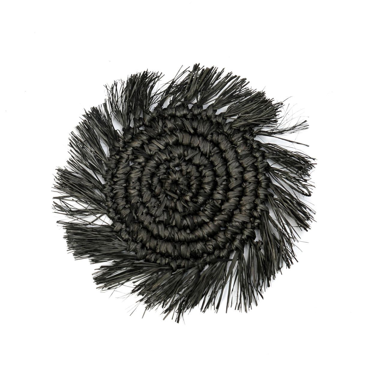 Raffia-onderzetter met franjes - zwart