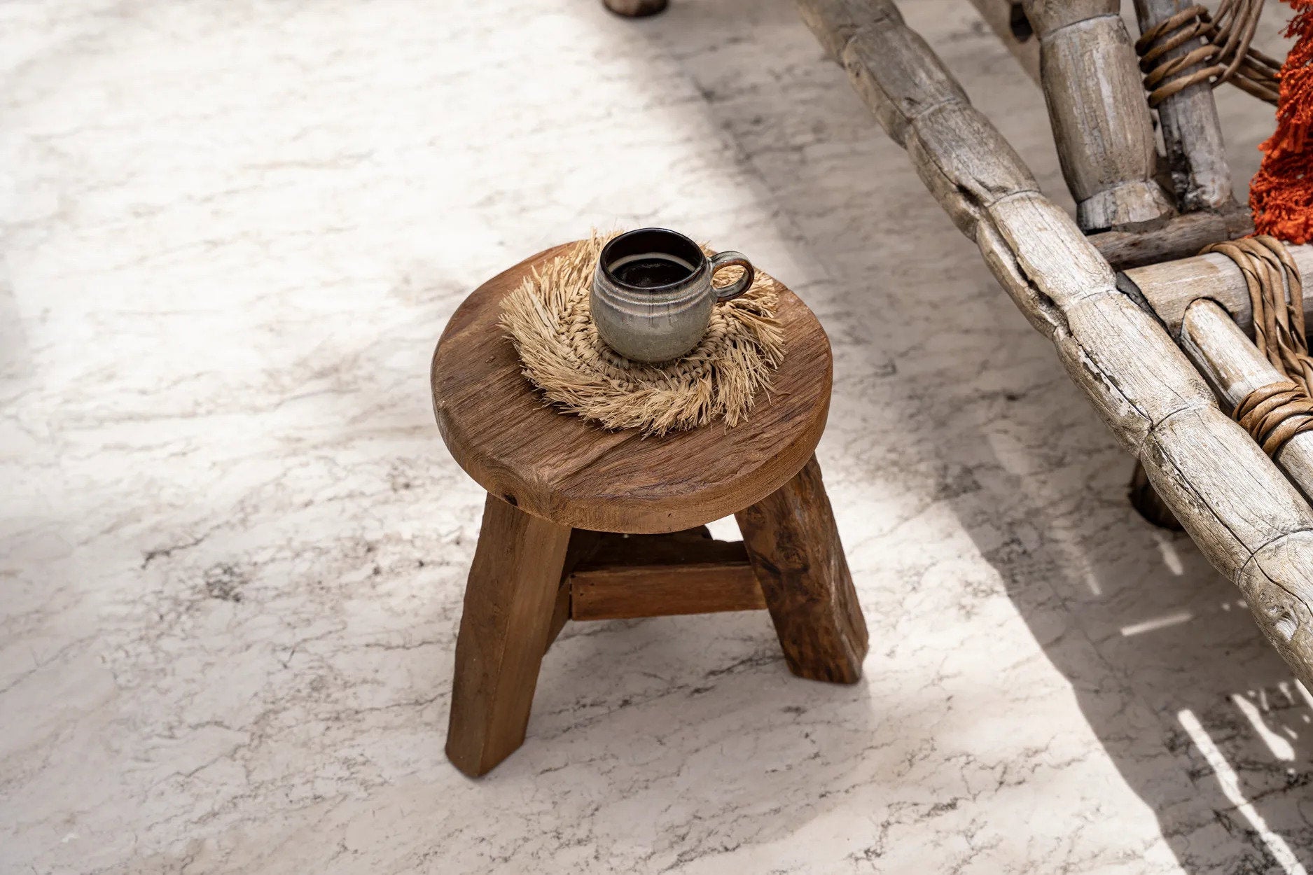Raffia-onderzetter met franje - naturel