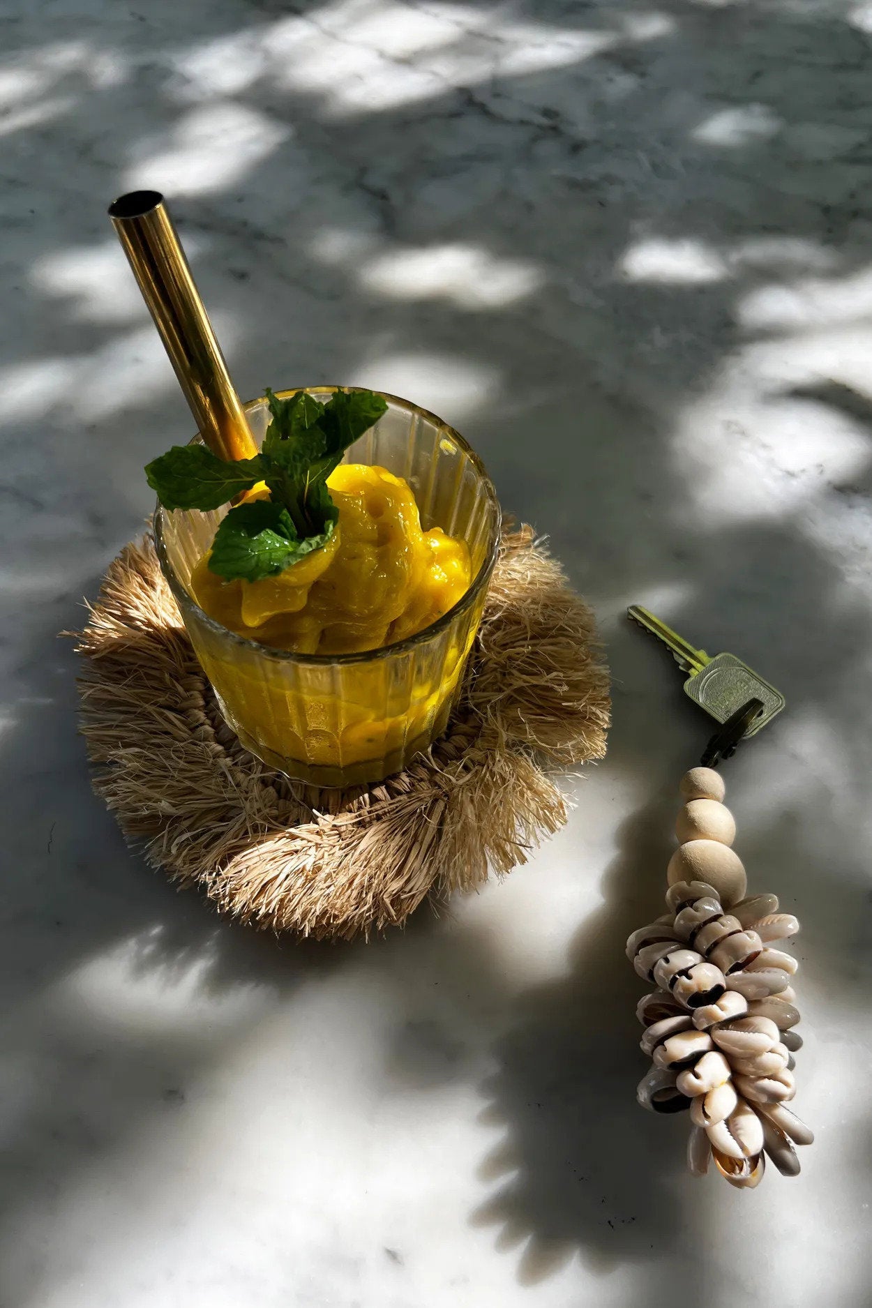 Raffia-onderzetter met franje - naturel