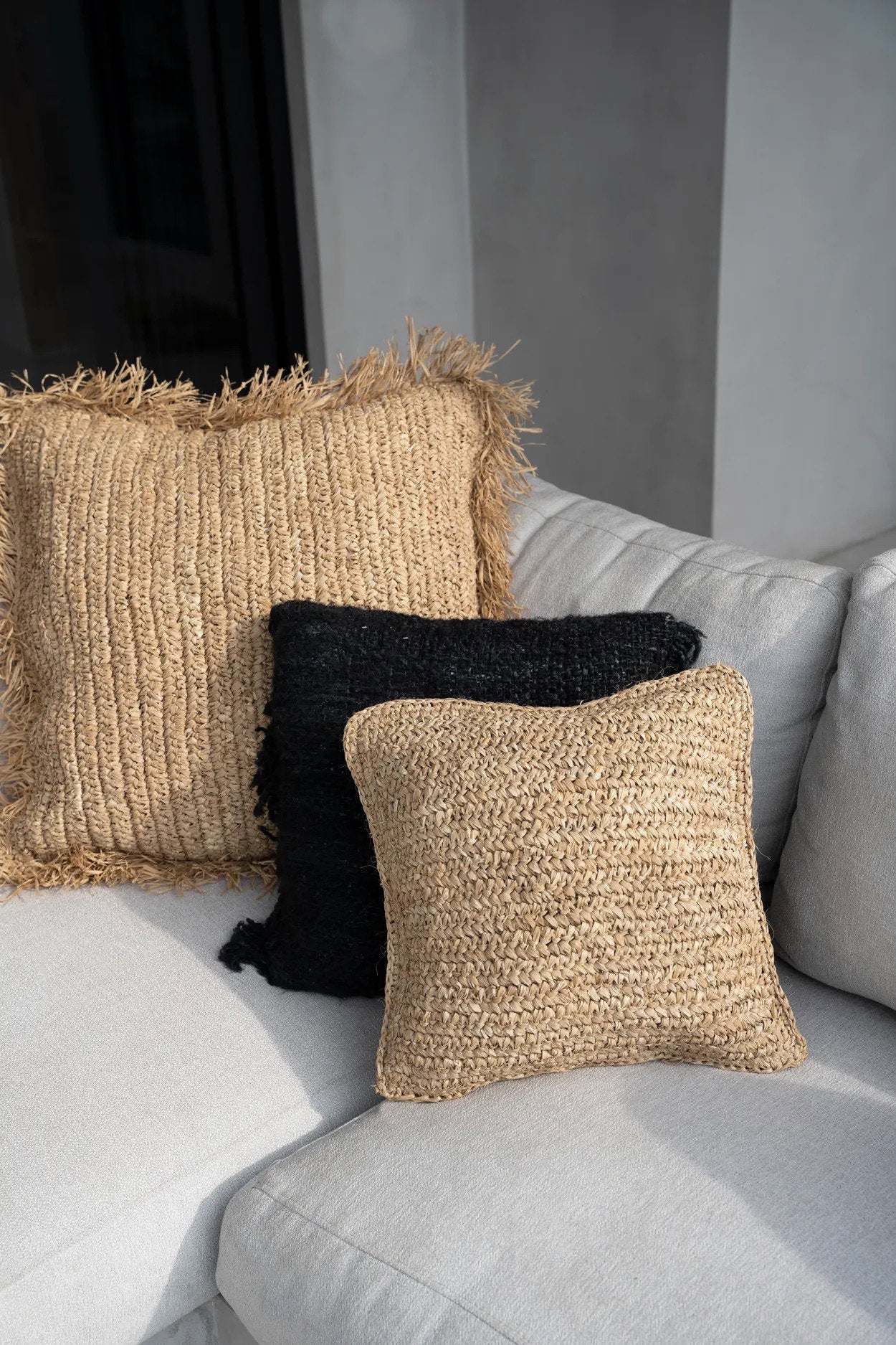 De Raffia Flores vierkante kussenhoes - naturel - 40x40