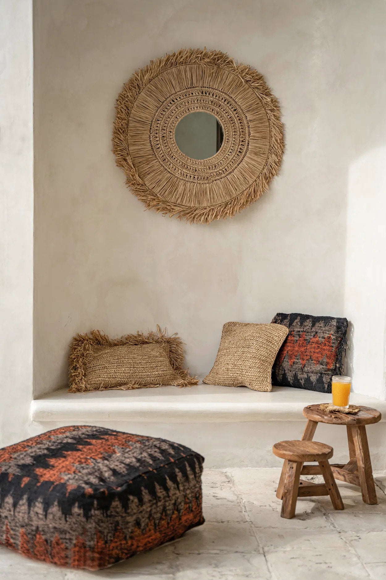 De Raffia Flores vierkante kussenhoes - naturel - 40x40