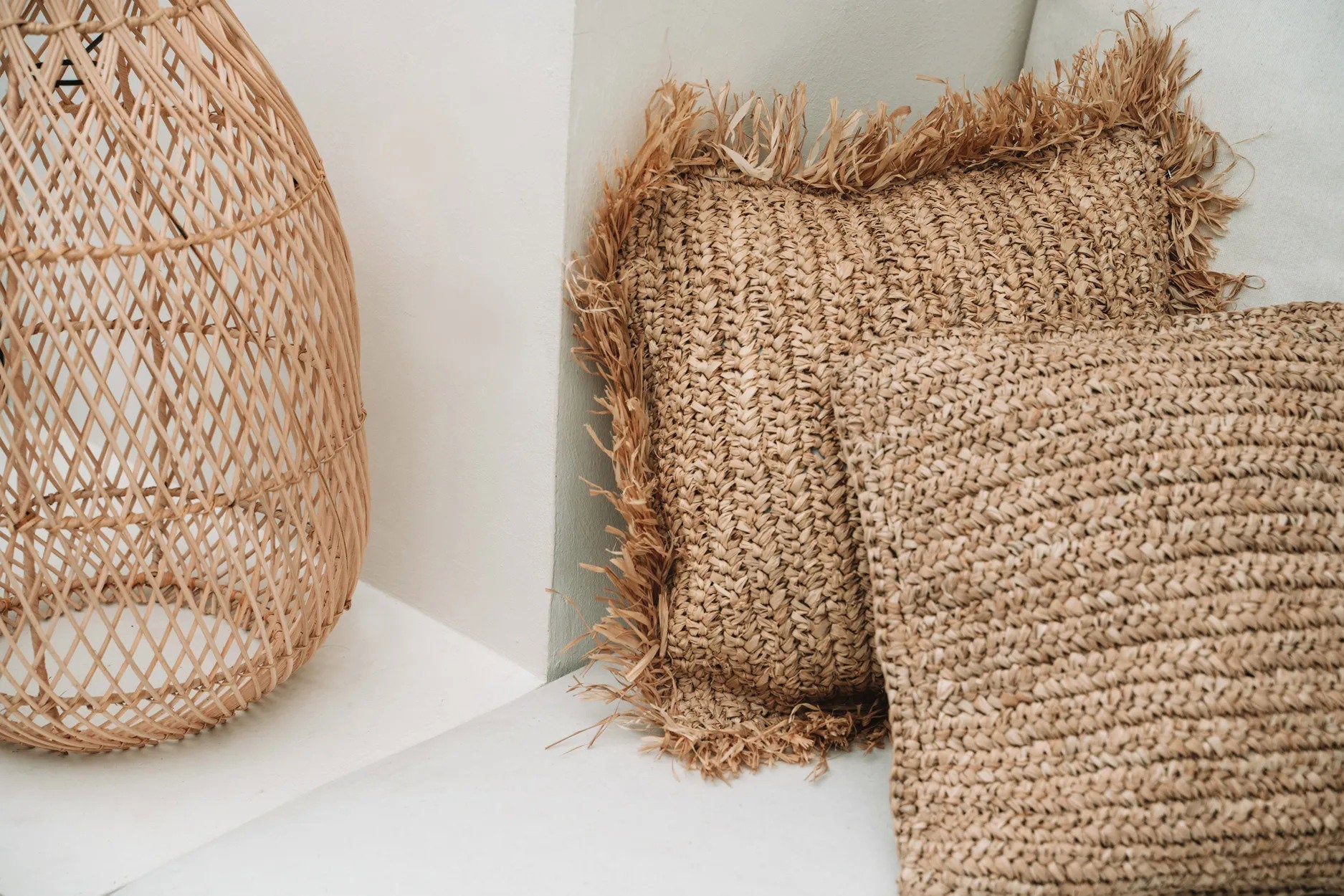 De Raffia Flores vierkante kussenhoes - naturel - 40x40