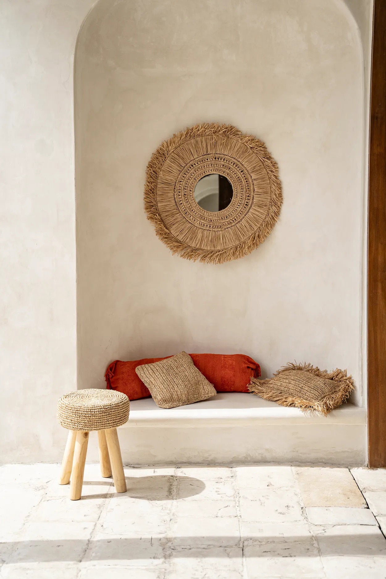 De Raffia Flores vierkante kussenhoes - naturel - 40x40