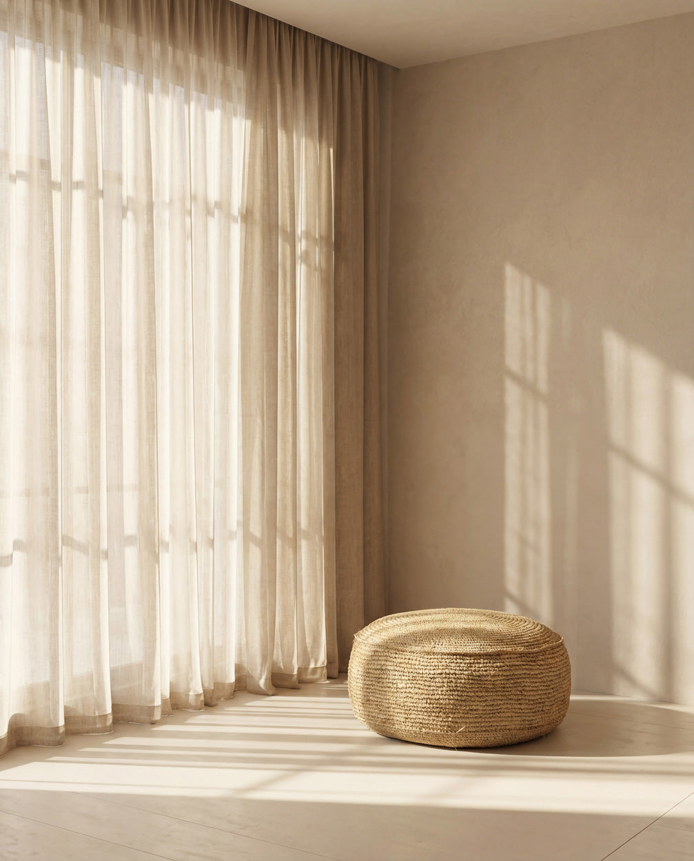 De Raffia Flores Poef - Naturel
