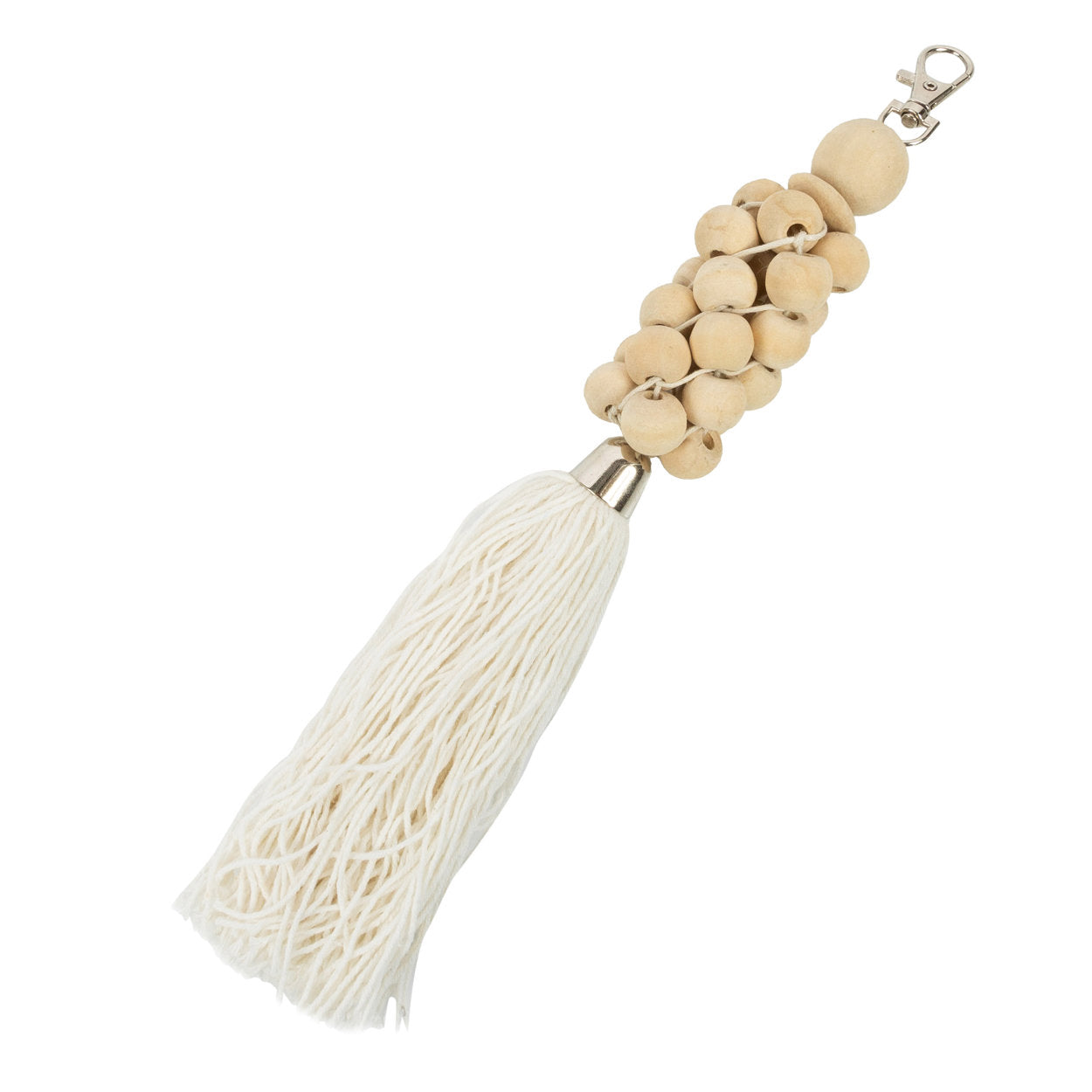 De sleutelhanger met houten kralen - natuurwit