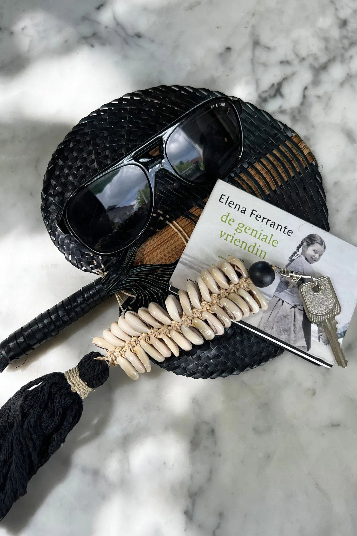 De macramé visgraat-sleutelhanger - zwart